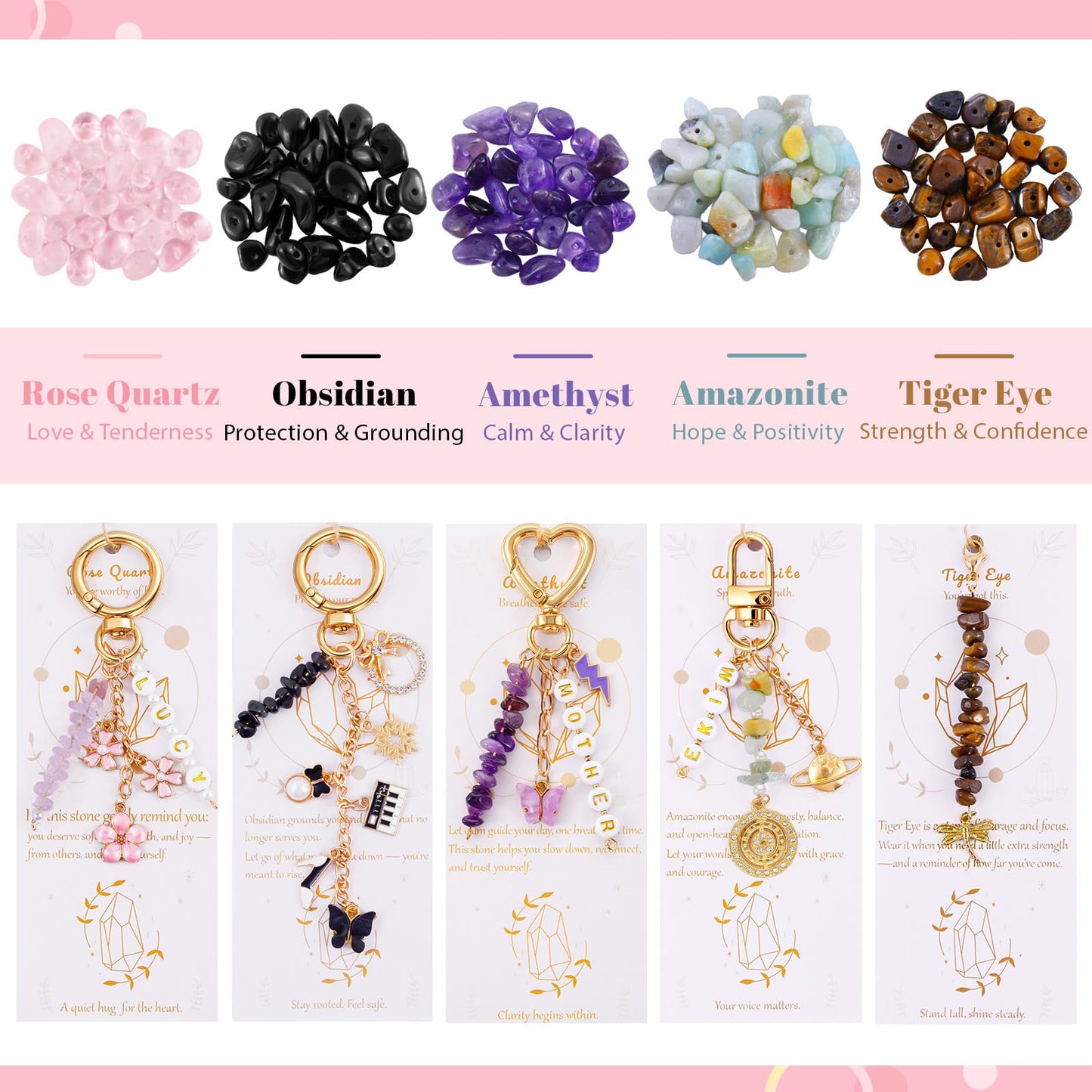TOHONGADON 907 Pcs Lip Gloss Charms, Keychain Making Kit, Bag Charm Kit with 5 Kinds of Crystal Stones, 343 Charms, 24 Keychain Clips, Key Ring Jewelry Plier, Extender Chain for DIY Crafting