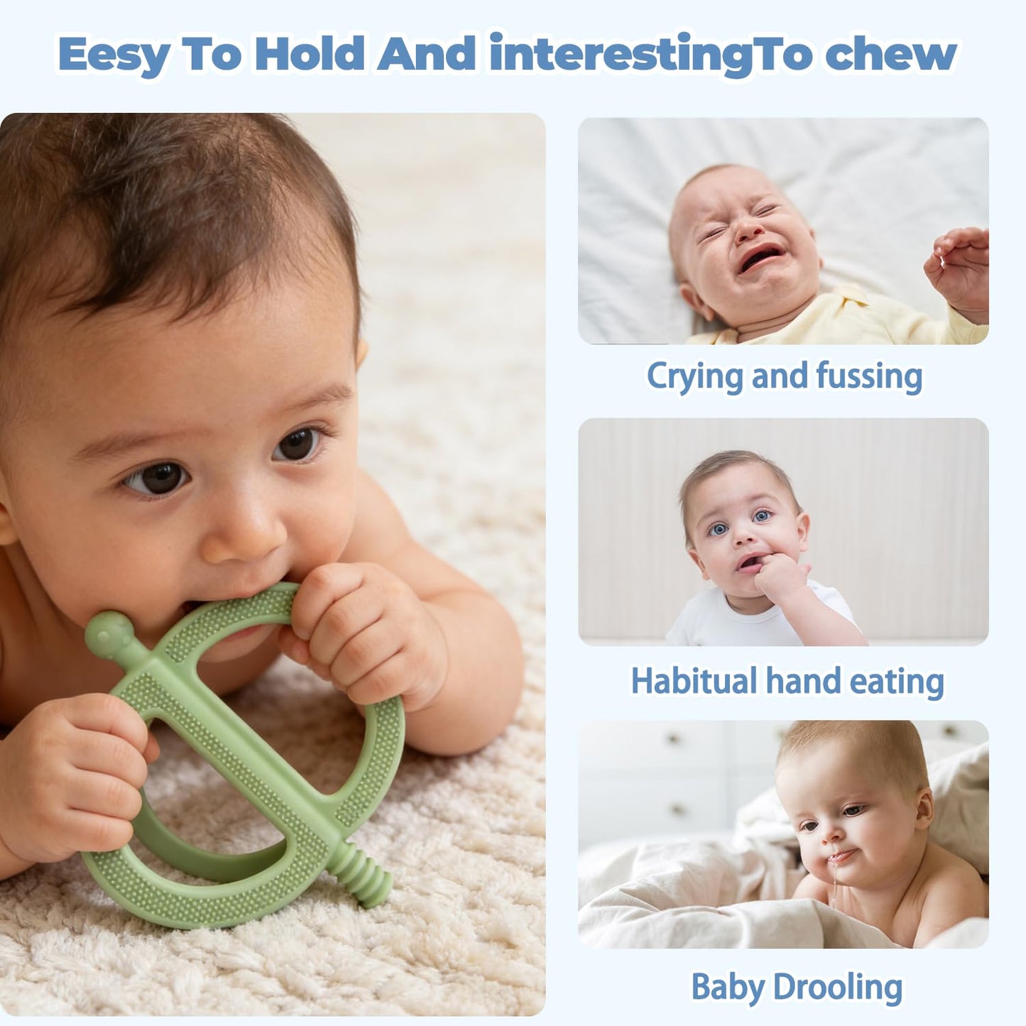 MACLUD 3 Pack Baby Teething Toys, Anti Dropping Wrist Hand Teethers & Easy-Grip Teether Ring, Food-Grade Silicone for Teething Relief, Newborn Essentials Chew Toys 0-12 Months（Blue&Pink&Green）