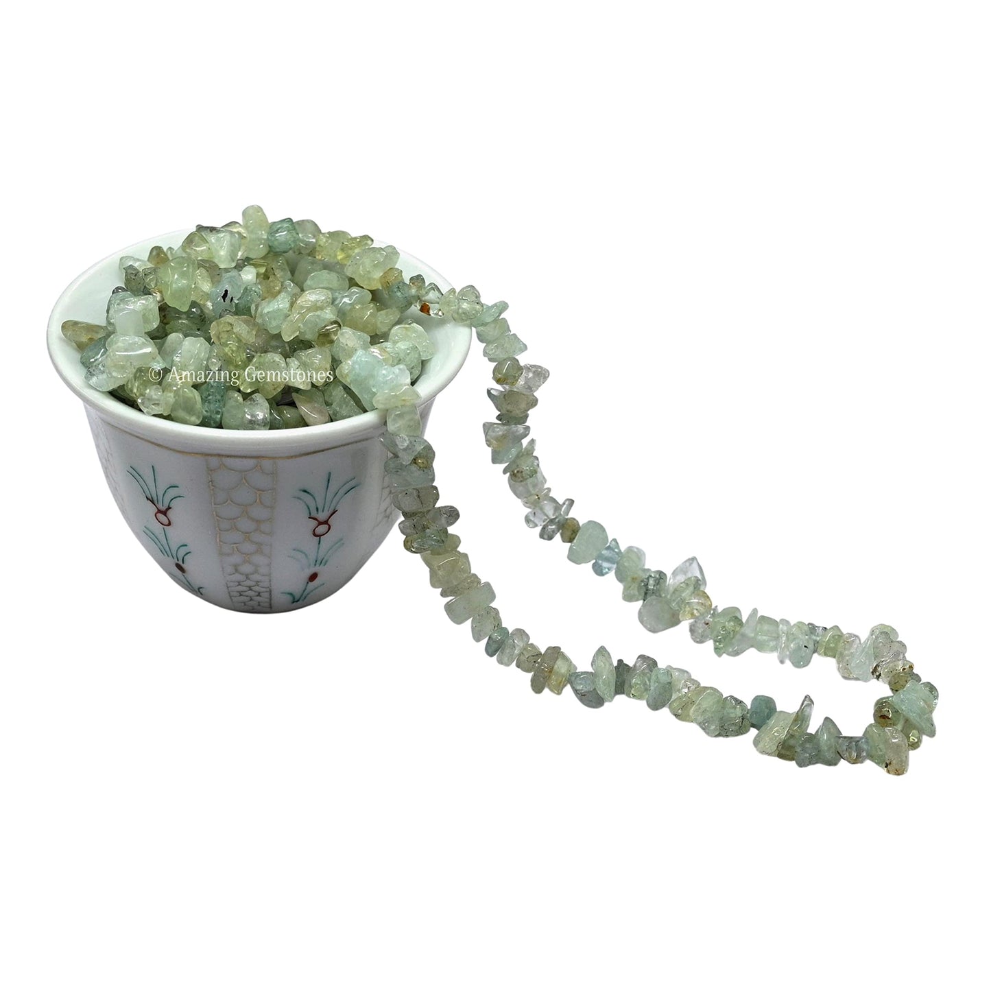 Light Green Aventurine Pre Drilled Natural Crystals Crushed Chips Beads for Jewelry Making, DIY Handmade Healing Crystals (25 Inch Strand)