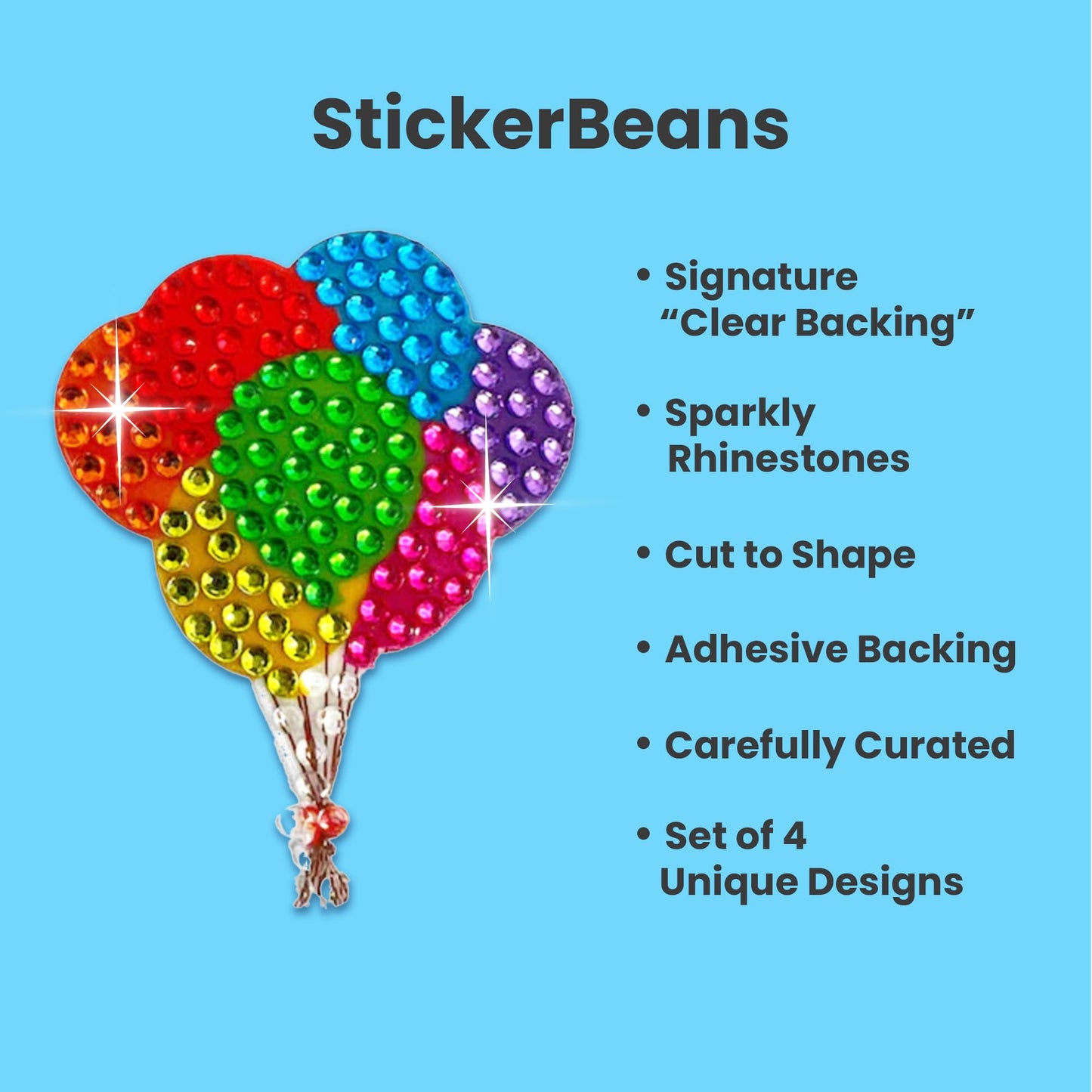 StickerBeans® Rhinestone Stickers - Magical Sticker Pack, 2” x 2” Each Unique Sparkly Cut-to-Shape for Collecting, Trading, Decorating Laptops, Phone Cases, Scrapbooks