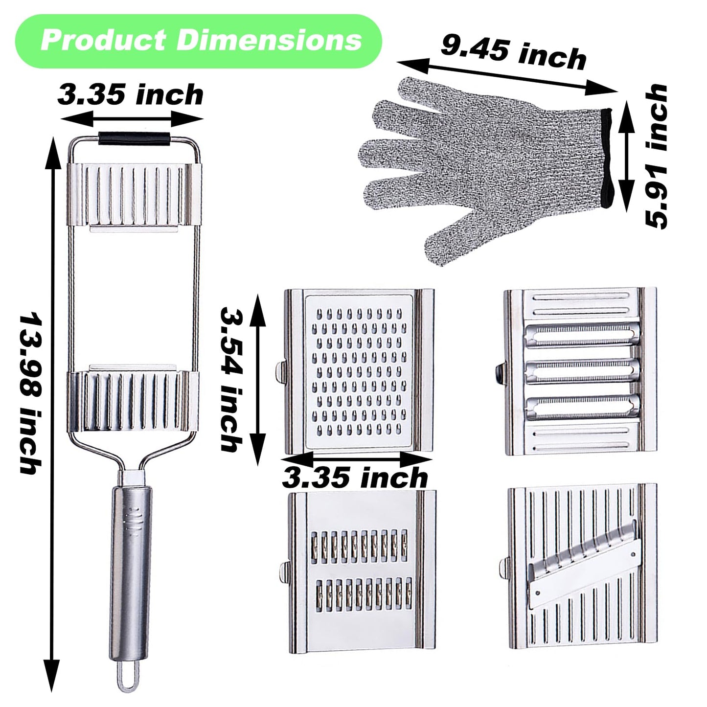 Suuker 4 in 1 Vegetable Cutter with Cheese Grater, Carrot Grater, Cabbage Shredder, Stainless Steel Mandoline Slicer for Kitchen