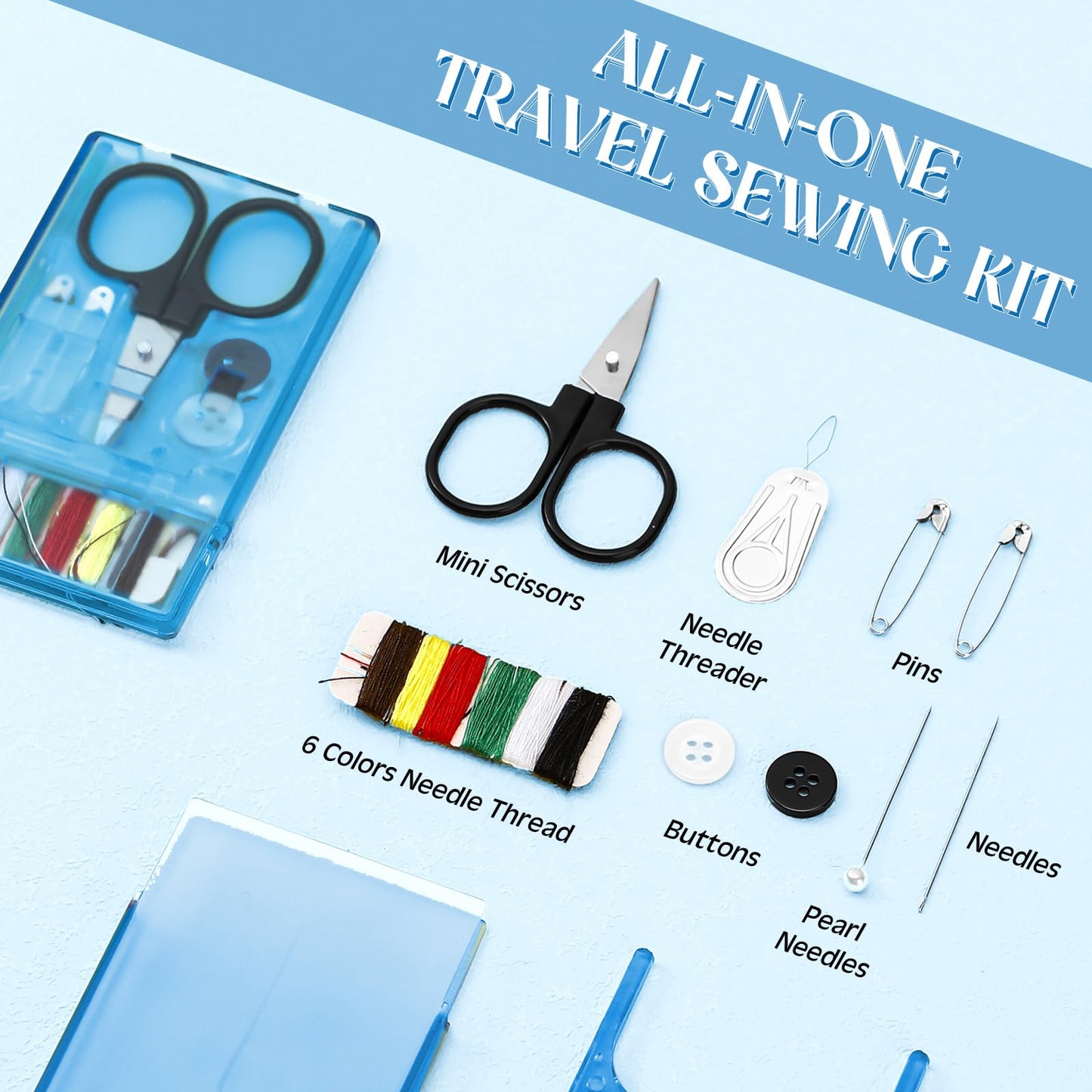 Knitgrip 25 Boxes Mini Travel Sewing Kit Quick Fix Sewing Kits Bulk Basic Portable Pre Threaded Needle Emergency Repair Tool for Adults DIY Handcraft Wedding Gifts Beginner Traveler Home Hotel (Blue)