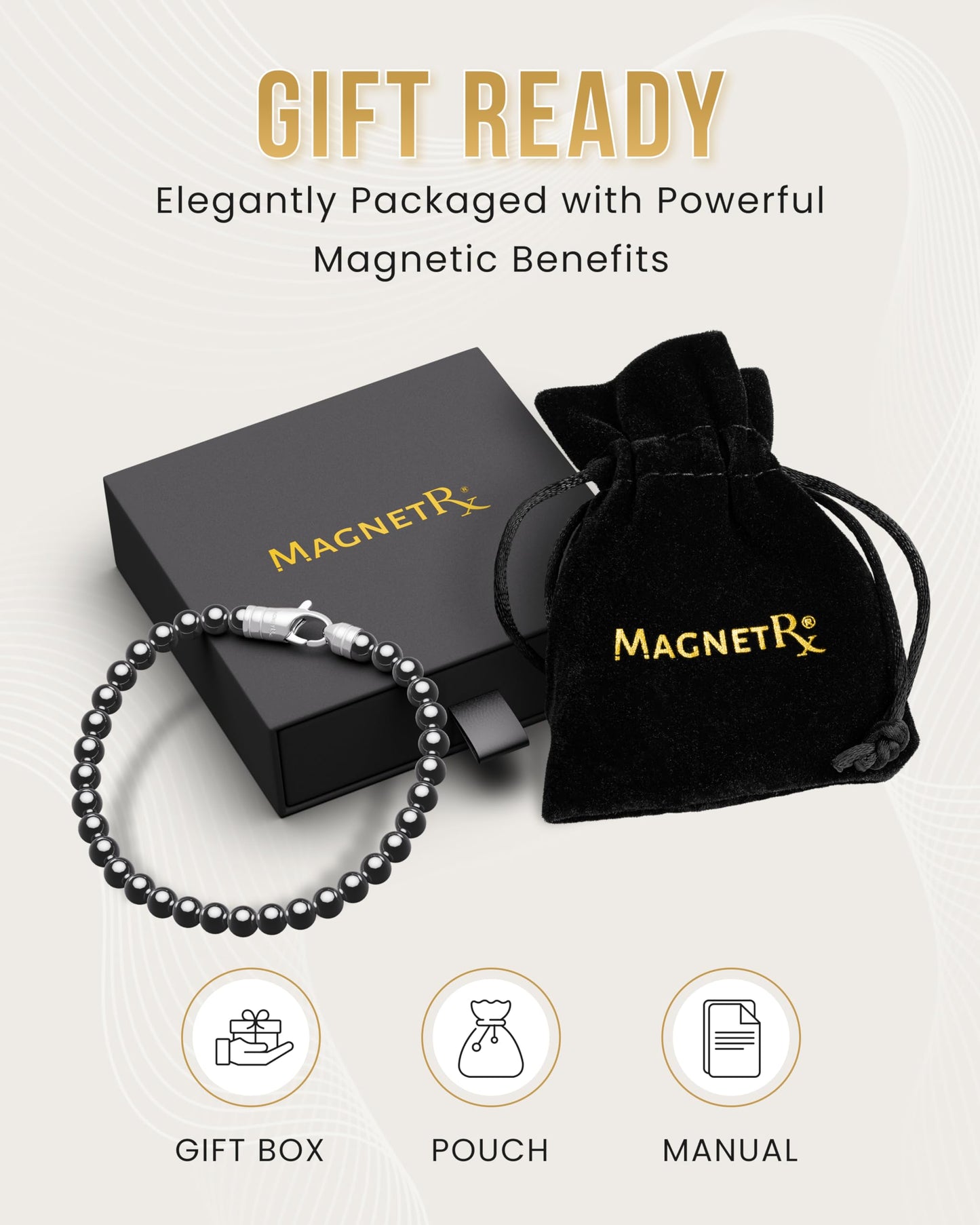MagnetRX® Hematite Magnetic Bracelet – Max Strength Magnet Stones – Elegant Beaded Hematite Bracelets for Men and Women (Classic | Medium)