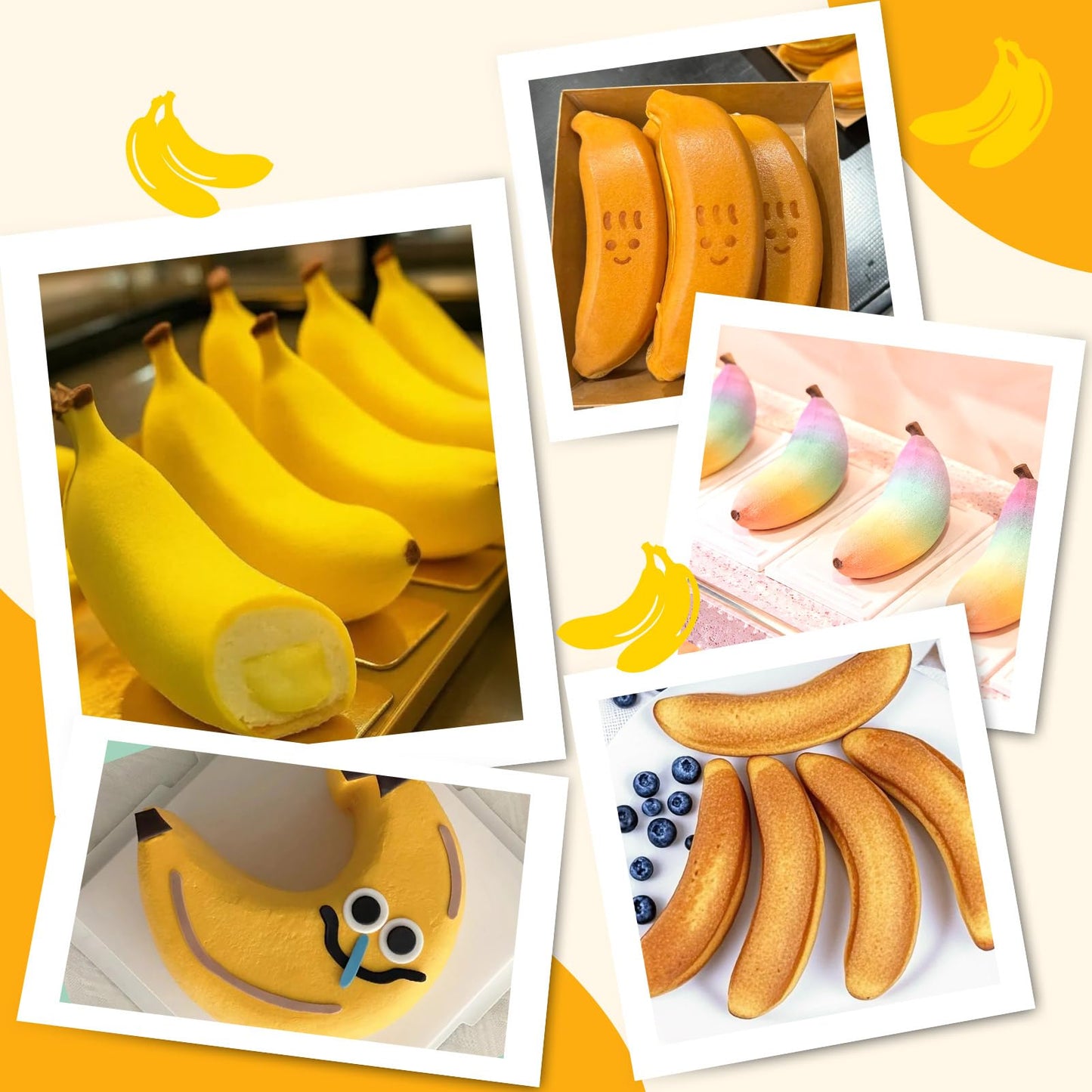 Palksky Banana Silicone Molds, 12 Cavity 3D Banana Shape Baking Mold for Chocolate, Cake, Dessert, Pudding, Bread, Ice Cube, Non-Stick Fruit Pastry Molds