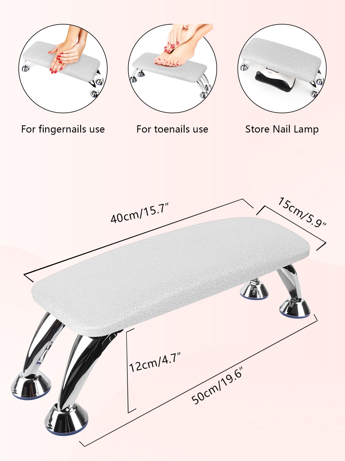 LIONVISON Arm Rest for Nails Tech: Microfiber Leather Hand Rest for Nails Cushion, Hand Rest Pillow for Nails Toenails, Detachable Nail Art Accessories Tool for Nails Tech (Glitter Silver)