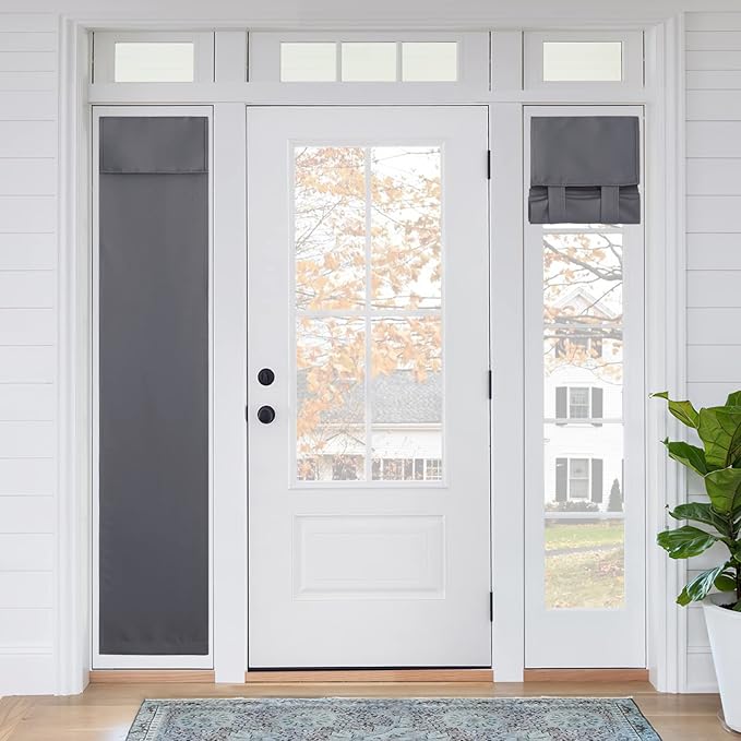 RYB HOME Blackout French Door Curtain - Privacy Thermal Insulated Window Shades for Patio Kitchen Front Entry Back Door Glass Window, Self Adhesive No Drill, 1 Panel, 12" W x 72" L, Grey