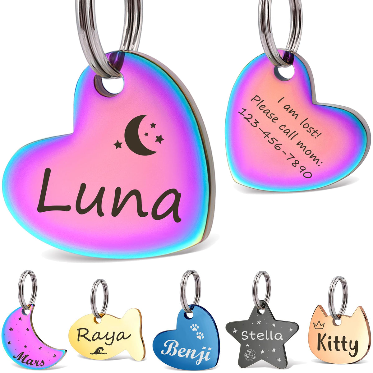 Anavia Small Size Dog Cat ID Tags, Small/XS Personalized Color Plated Stainless Steel Puppy Kitten Name Tags, Customized Engraved Nameplate Pet Collar Tag (Blue, Star)