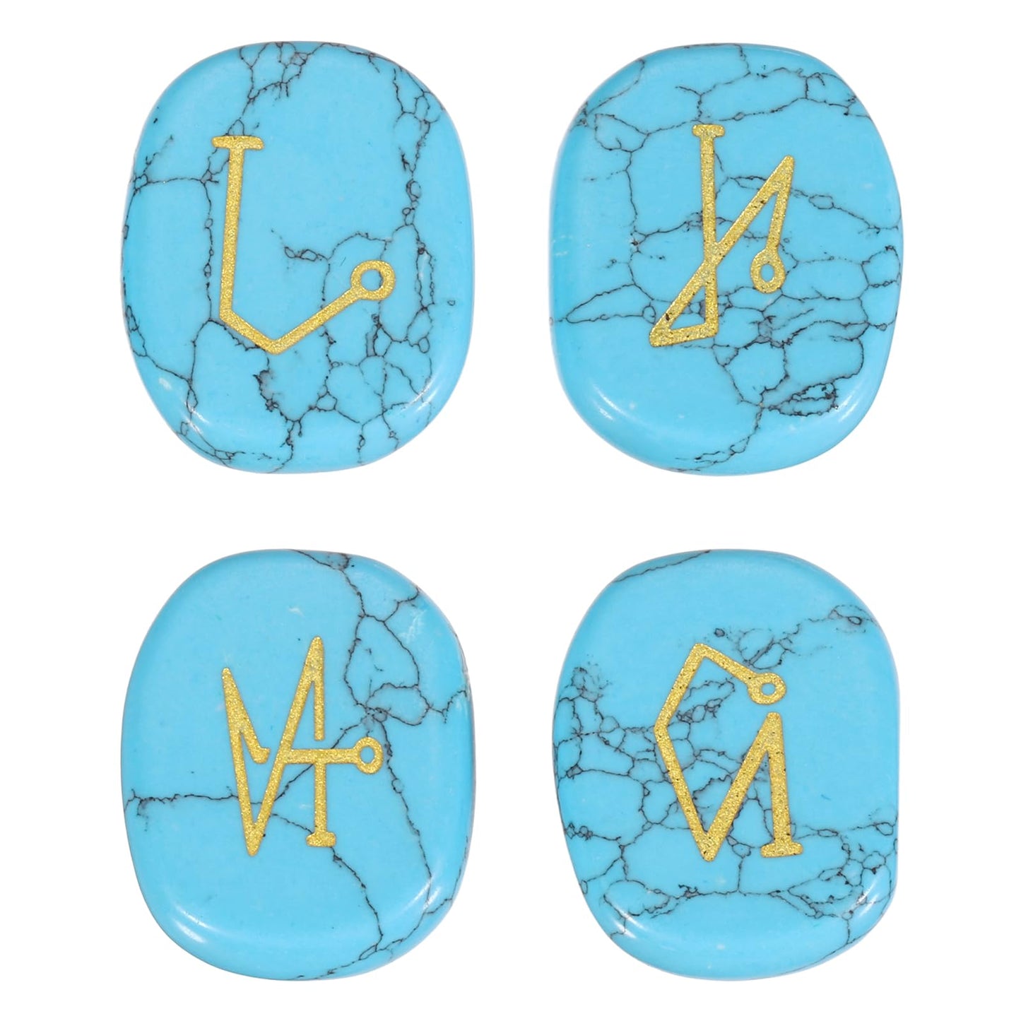 MECCANIXITY 4Pcs Engraved Chakra Stones with Reiki Symbols, Blue Howlite Reiki Healing Crystal Gemstone 7 Chakra Crystal Stones Tumbled Palm Stone for Anxiety Relieve