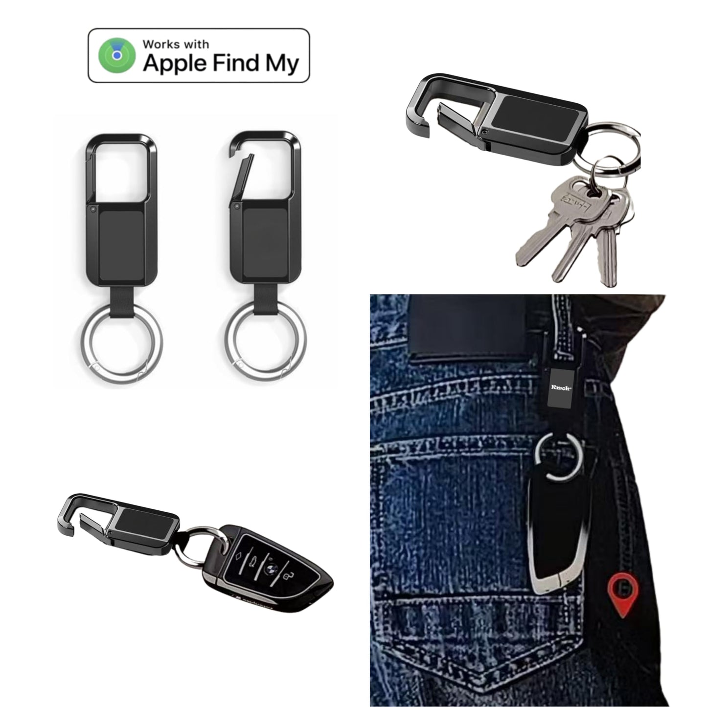 KeyTrack Pro Keychain with Smart Tracker, Men's Keychain Works with Find My App, Heavy Duty Car Key Chains Fob Carabiner, Key Finder GPS Tracker