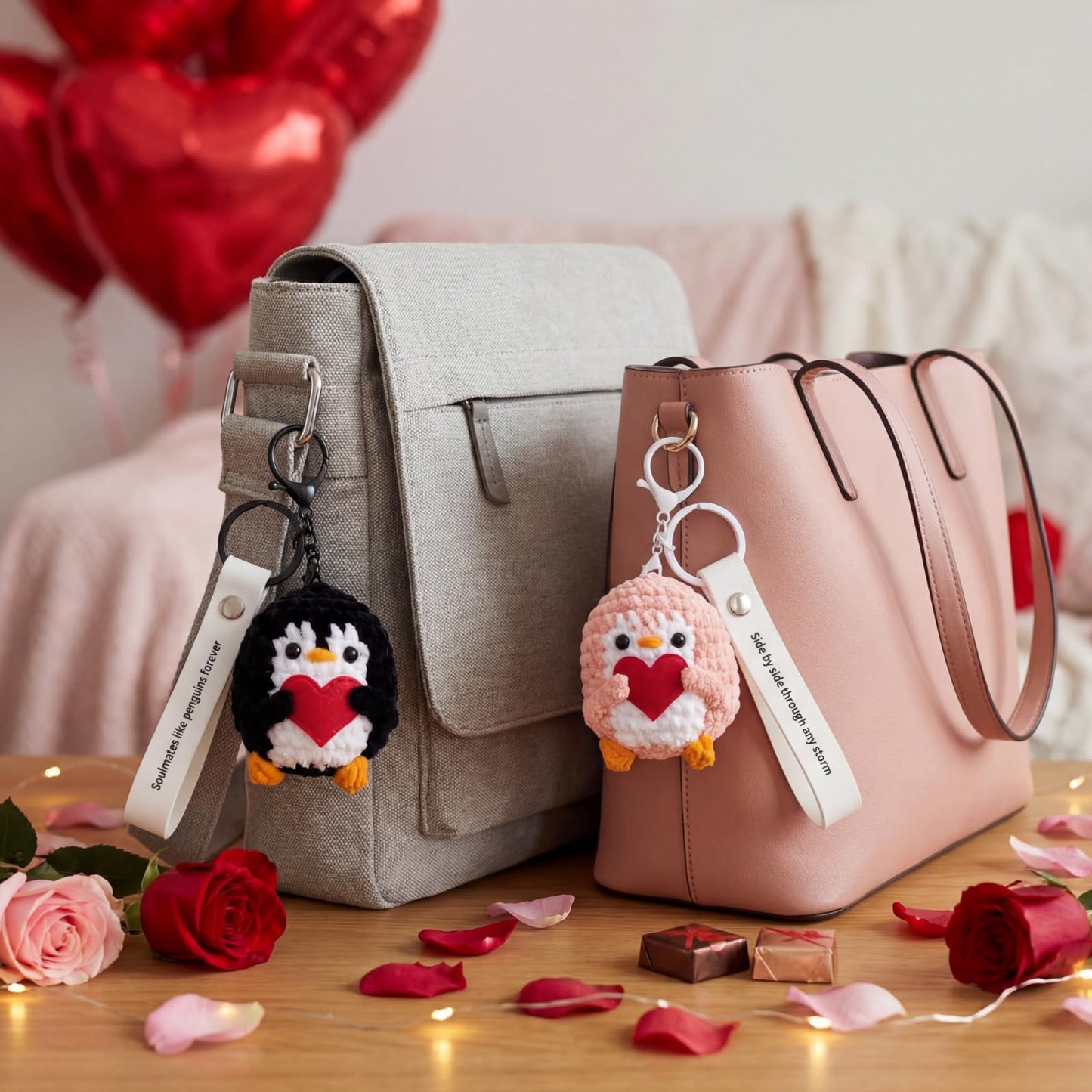 Aucess Penguin Keychain Gift for Birthday, Him&Her, Boyfriend, Girlfriend & Best Friends | Crochet Kawaii Bag Charm Backpack Accessories(2 Pack)