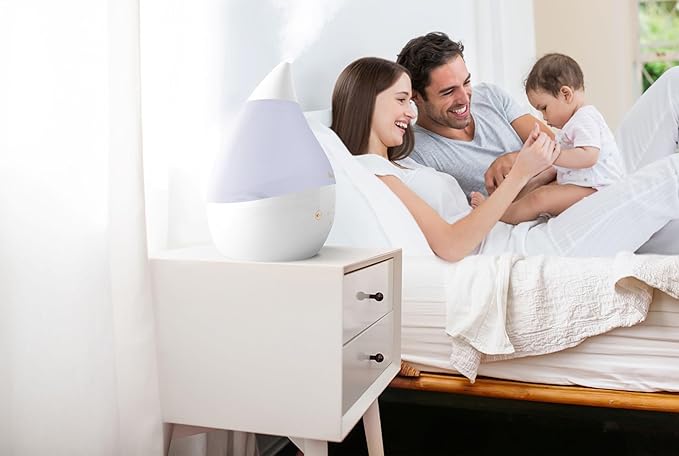 Crane 4-in-1 White Drop Ultrasonic Cool Mist Humidifier with Sound Machine, Night Light, Aroma Tray, 1 Gallon Top Fill White