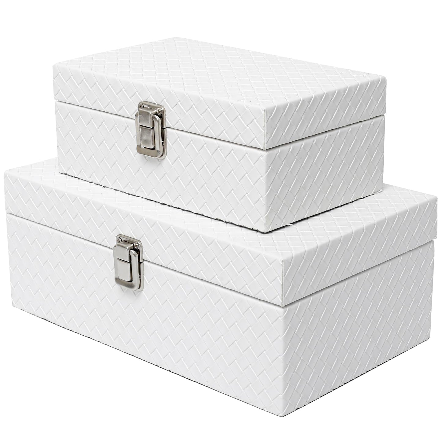 DECOR4SEASON Faux Leather Decorative Jewelry Storage Organizer Boxes Set of 2, White