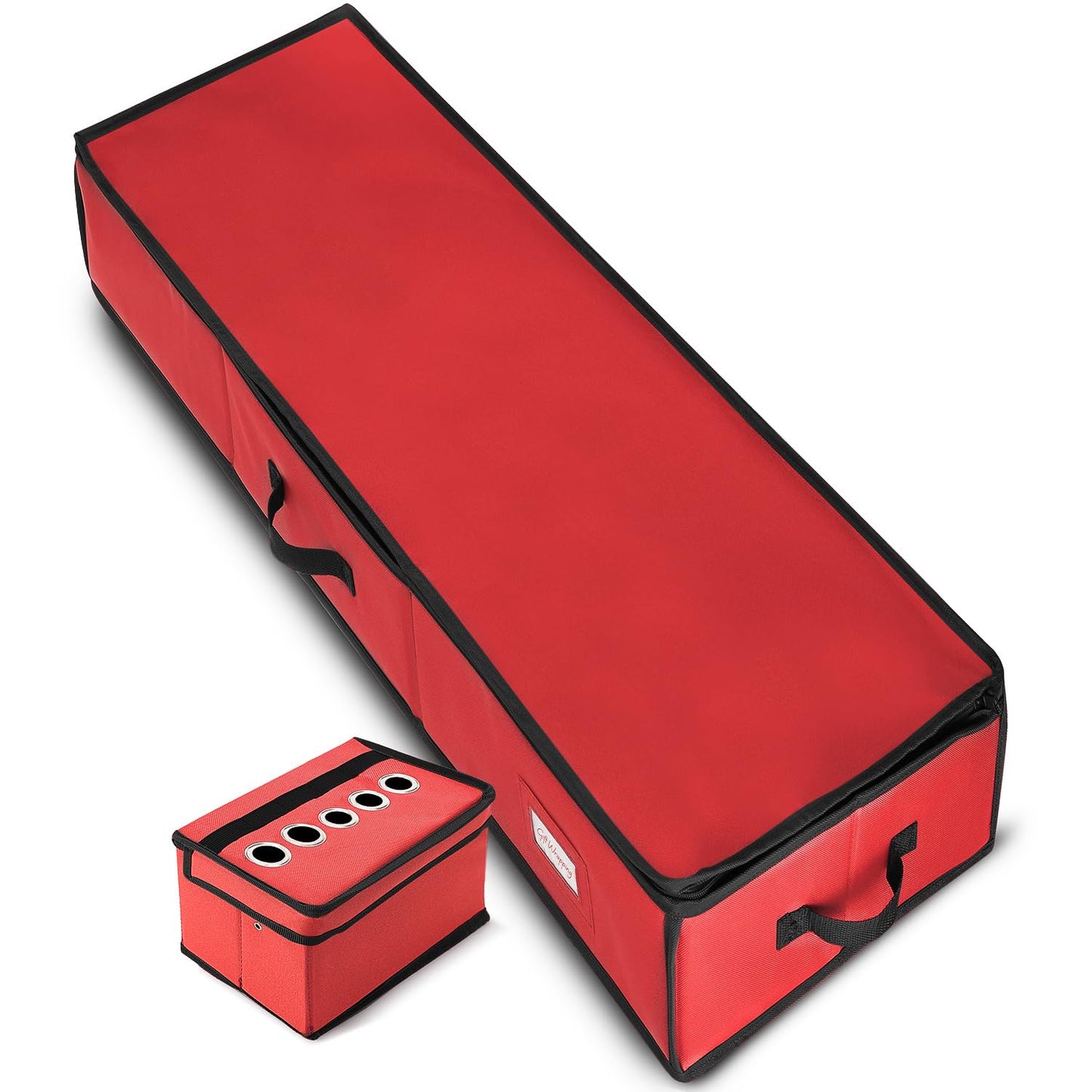 Hearth & Harbor Wrapping Paper Storage Container - Christmas Storage Bag with Ribbon Dispenser and Interior Pockets - Gift Wrap Organizer Fits Up to 26 Rolls of 40" Length, Red
