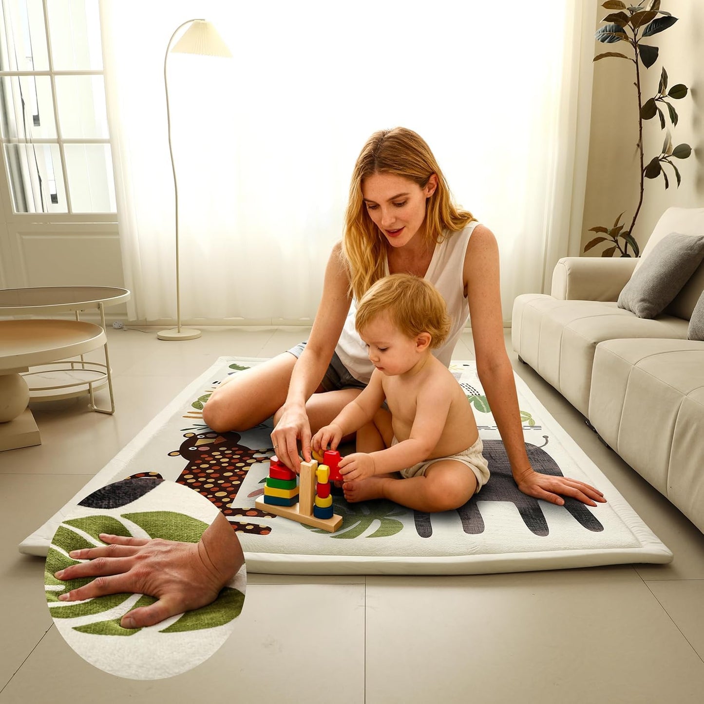 Halaluxe Baby Play Mat 60"x80" Extra Thick (1.4") | Memory Foam Crawl Mat for Infants & Toddlers | Non-Slip | Waterproof | Tummy Time | Animal Print Floor Rug