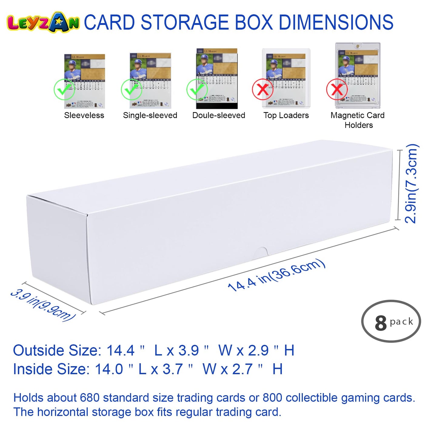 Leyzan Trading-Card Storage Box, 8-Pack • 1000 Count Corrugated Cardboard Storage Box with dividers & labels for TCG/Magic/Mtg storage and Collection, 14.4 INCH Horizontal