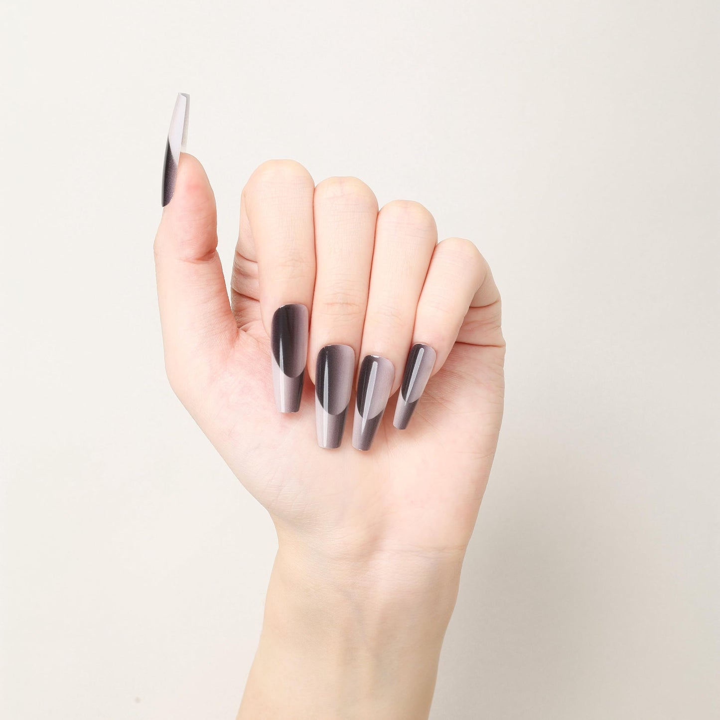 Max’s Press-On Nails 2Tone Collection | 30-Piece Nail Kit including both Glue & Adhesive (Glossy Black)