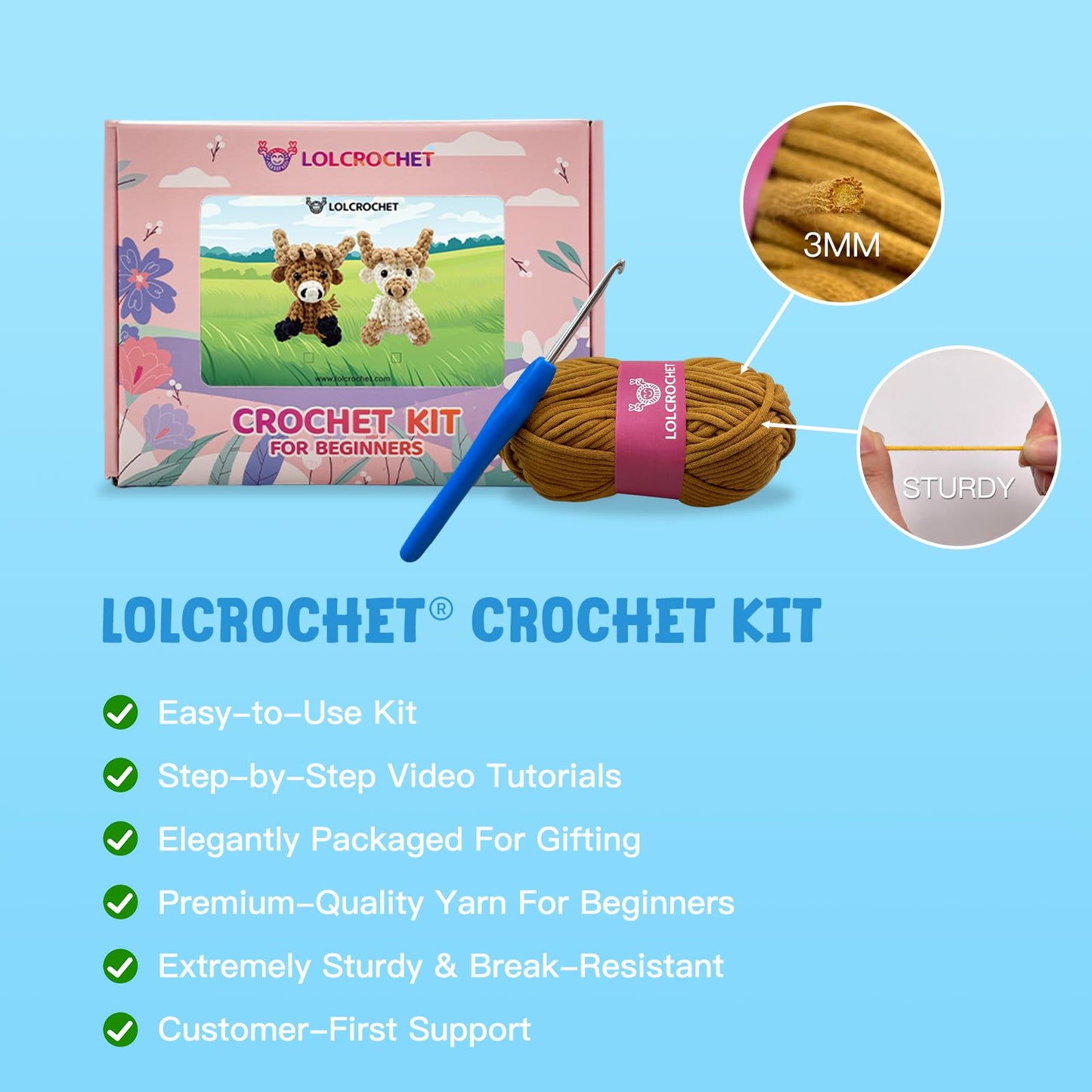 Cute Dragon Crochet Kit for Beginners, Learn to Crochet Starter Set with Step-by-Step Video Tutorial & Crocheting Manual, Easy Yarn Knitting Kit for Adult, Stuffed Animal Doll for Xmas Gift