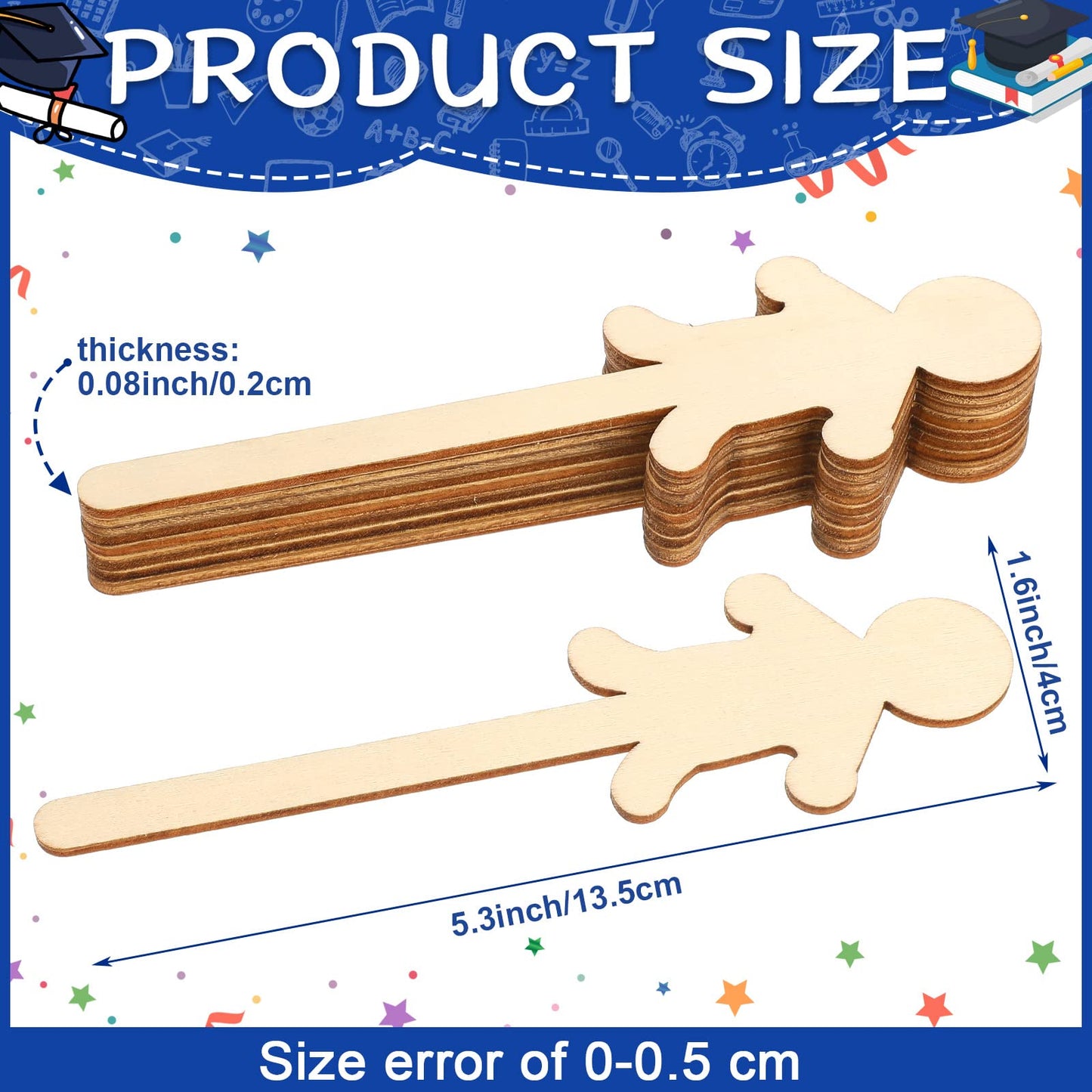 Sintuff 150 Pcs People Craft Sticks 5.3 Inch Jumbo People Shaped Craft Sticks Natural Wooden Craft Sticks for Student DIY Project Making Classroom Home Decoration Craft