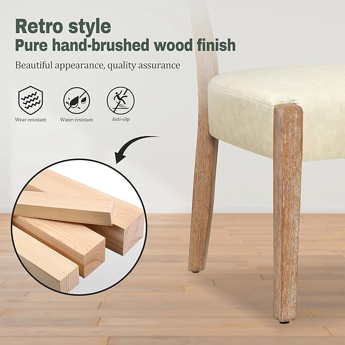 Modern Dining Chairs Set of 4, Faux Leather Upholstered Kitchen & Dining Room Chairs, Mid Century Modern Wooden Dining Chairs Oversized Sturdy Rounded Chairs Curved Back, Beige