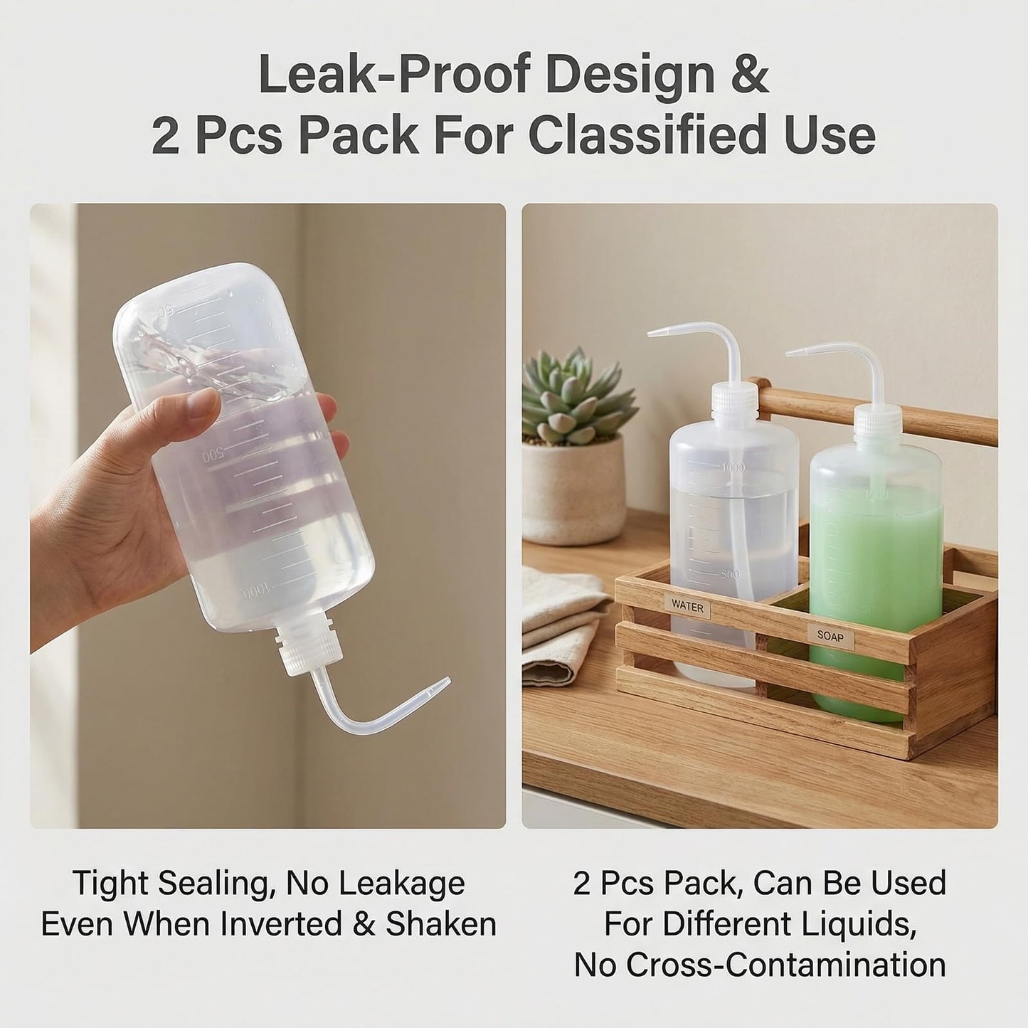 2-Pack 1000ml/34oz Clear Plastic Squeeze Tattoo Bottle with Scaled Narrow Mouth, Lab Squeeze Wash Bottle,Watering Tool for Gardening & Lab Succulent Watering