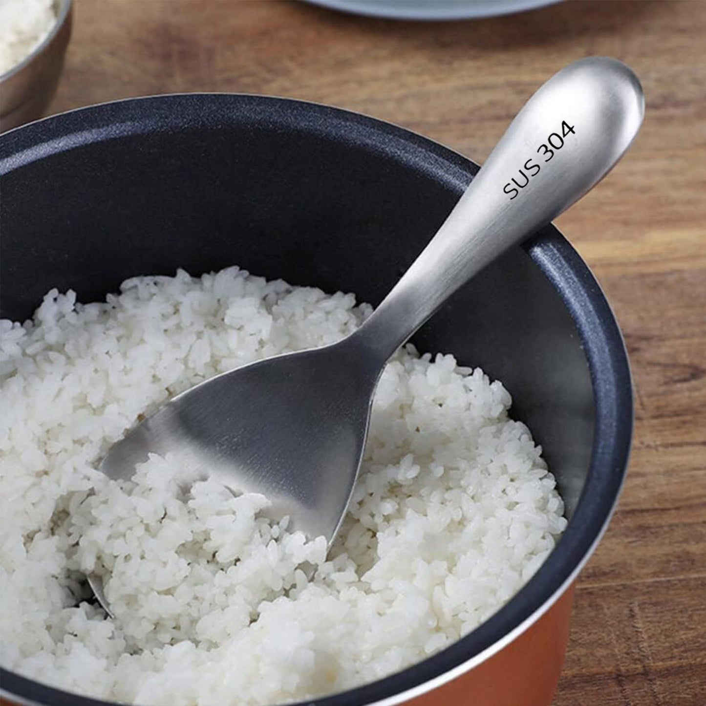 Comicfs 2Pcs Rice Spoon Paddle 304 Stainless Steel Rice Paddle Spoon Nonstick Rice Spatula Rice Scooper Metal Spoons Rice Cooker Spoons Food for Mixing Serving Draining Scooping Scraping (Matte)