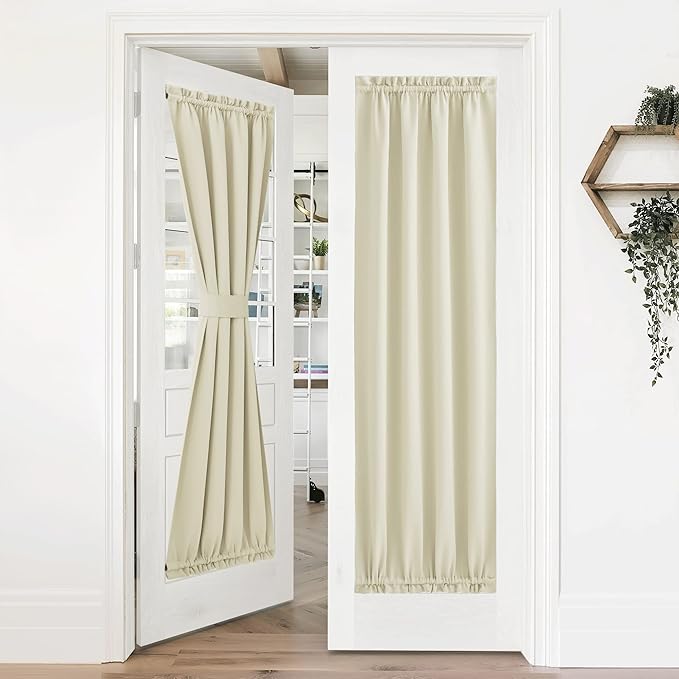 NICETOWN Door Curtain - Thermal Insulated Blackout & Window Curtain Panel with Tieback, French Door Shade for Glass (36 x 72 Inches, Light Beige, 1 Panel)