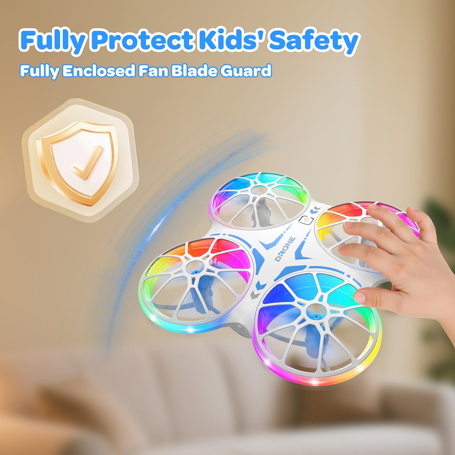 Mini Drones For Kids Beginners - With LED Lights And 2 Batteries, Remote Control RC Quadcopter with Altitude Hold and 3D Flips,Full Propeller Protect,Boys Toys Gifts(Blue)