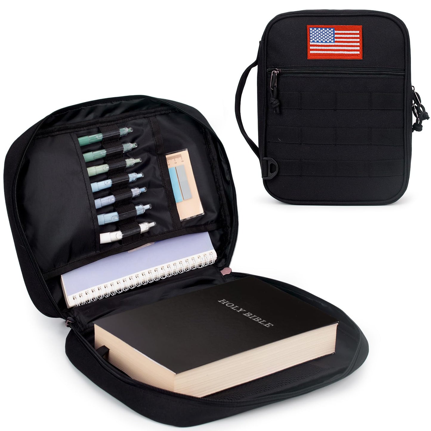 ATRIPACK Tactical Bible Cover For Men,Large Bible Case With Shoulder Strap,Water-Resistant Book cover With Handle,Multi-Functional Carrying Bible Holder Bag For Church,Study,Spiritual