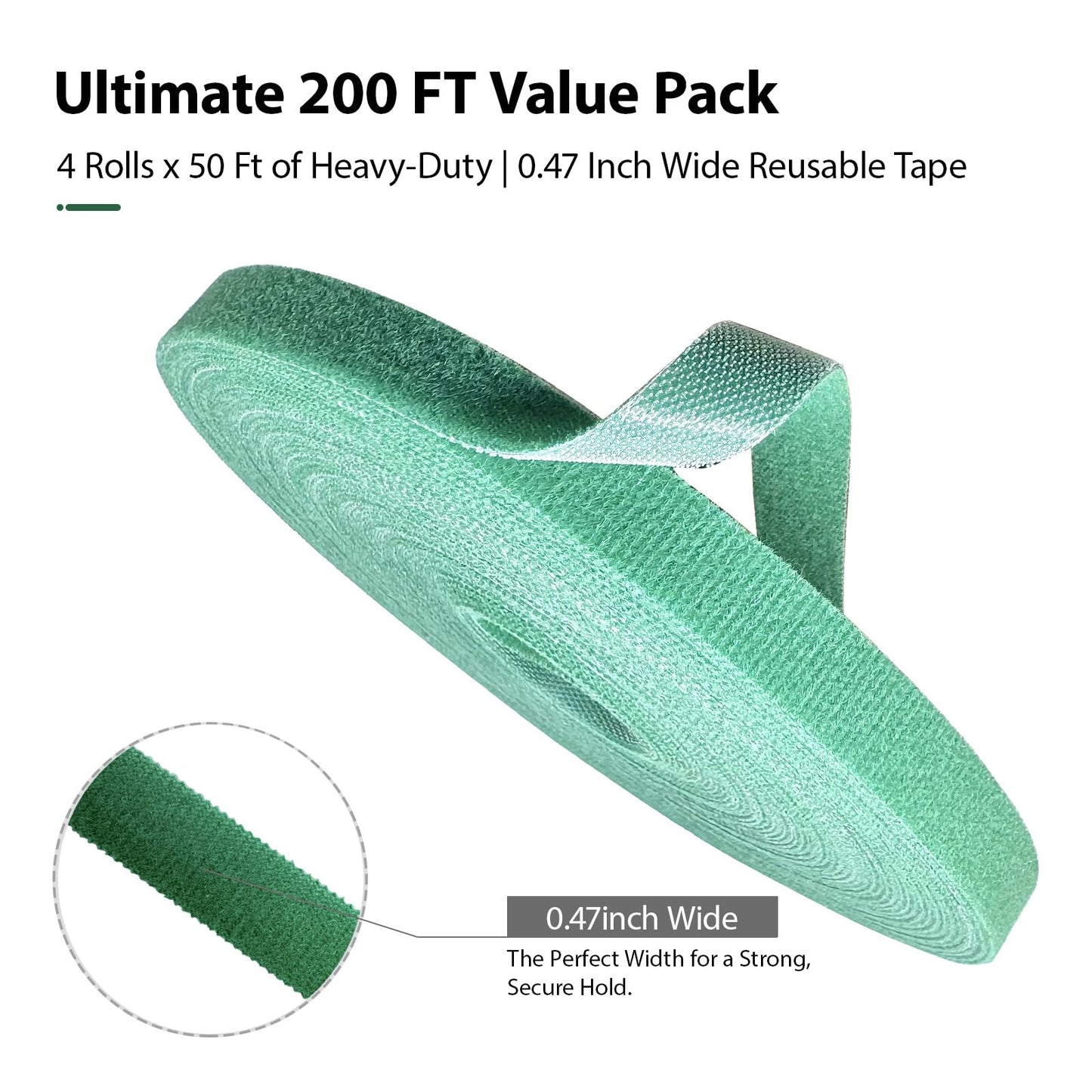 4 Rolls Plant Ties, Adjustable Garden Tape for Plant Twist Ties, Reusable Thicker Support for Growing Green Tape, Strong Grip, Tomato Vines Indoor Outdoor, 50 Ft X 0.47 Inch