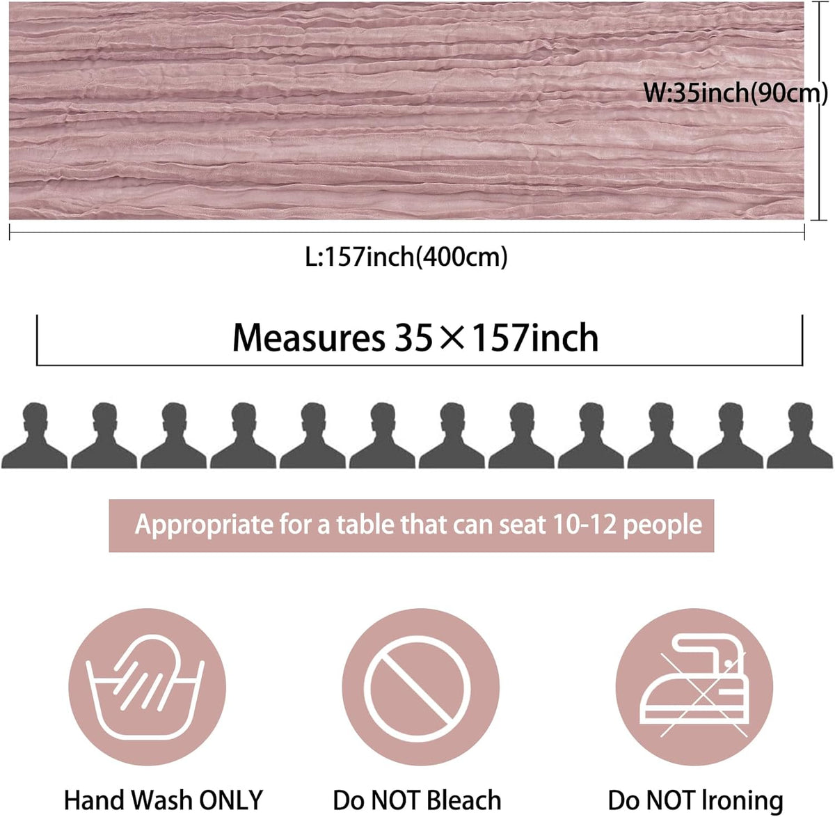 12 Pack 13Ft Cheesecloth Table Runner 35x157 Inch Boho Gauze Cheese Cloth Long Rustic Table Runner for Wedding Bridal Shower Birthday Party Table Decor (Dusty Pink)