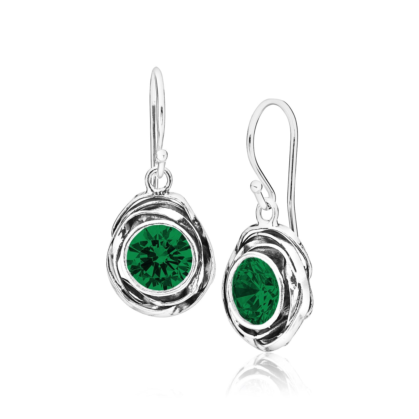 JEAN RACHEL JEWELRY 925 Sterling Silver Dangle Earrings for Women -Wire Wrap with Bezel Set Cubic Zirconia Vintage Design-Hypoallergenic Lead&Nickel Free Artisan Handcrafted Statement Earrings,Emerald