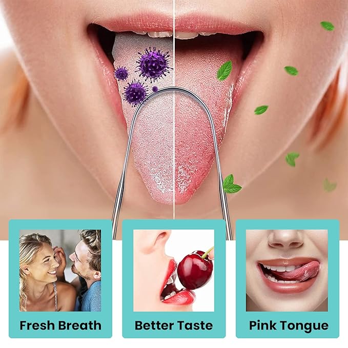 [2 pack] KN FLAX Tongue Scraper [Medical Grade] Reduce Bad Breath Maintains Oral Care 100% BPA Free Metal Tongue Scraper, Tongue Cleaner for Adults and Kids, Easy to Use with Non-Synthetic Handle