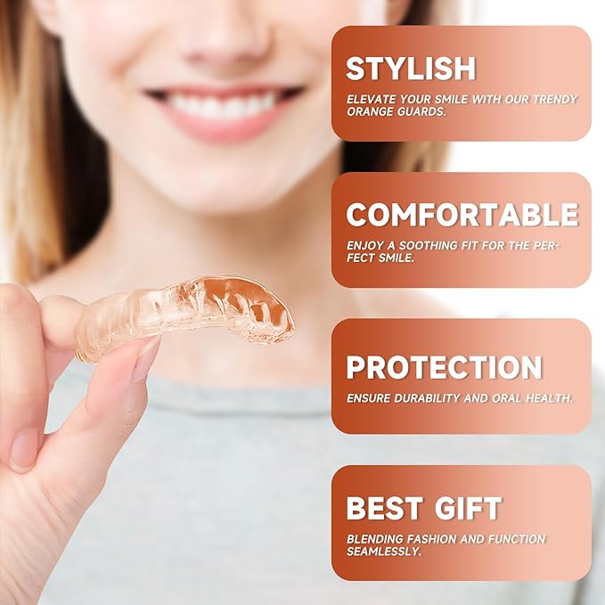 4 Pack Orange Mouth Guards for Women and Teens, Medium Size, Moldable Night Guards for Teeth Grinding and Clenching, Comfortable Bite Guards, Stylish Custom Dental Guards for Protection