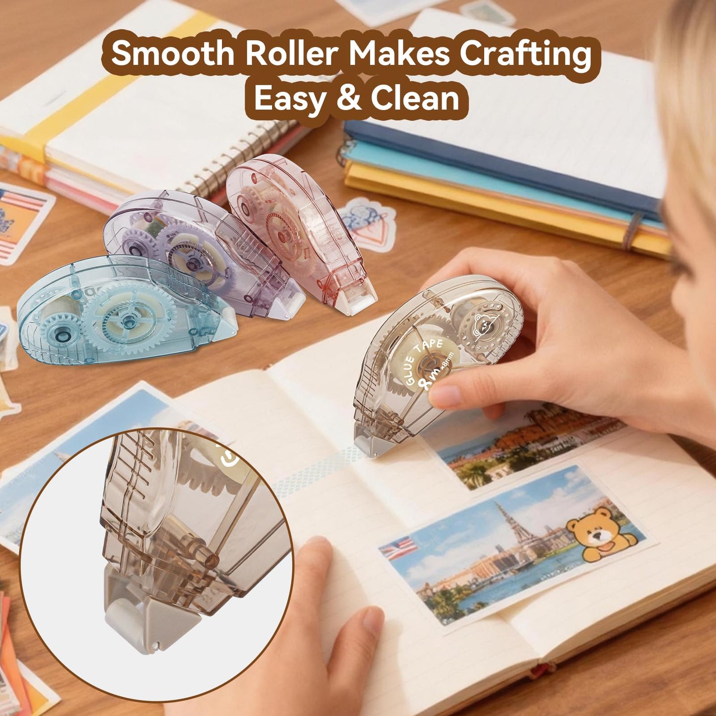 Double Sided Tape Roller - 8 Pack Adhesive Scrapbook Glue Tape Runner Roller for Scrapbooking,Wrapping, School Kids Paper Handicraft,Crafts Gift Wrap and Arts Projects (8mm x 210ft)