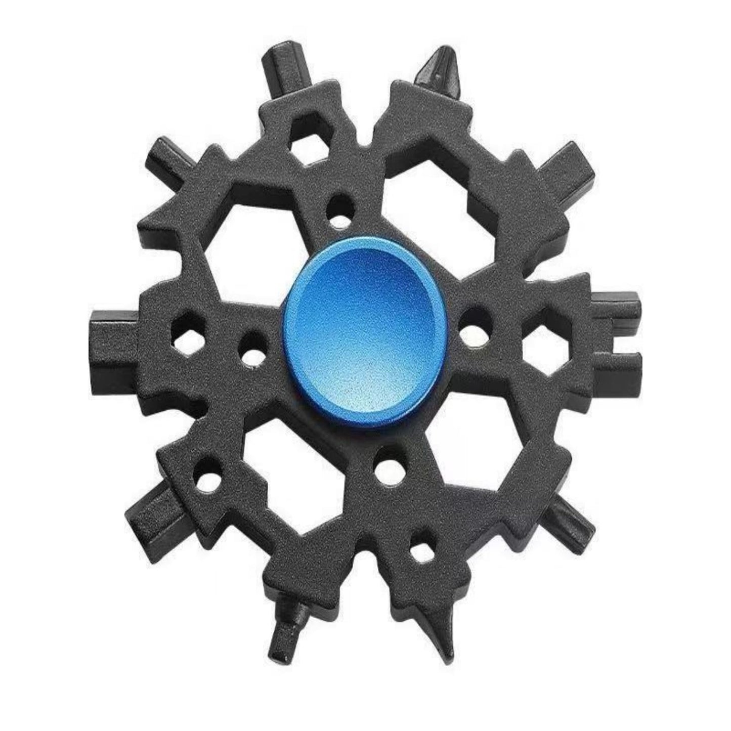 SOLYAO Snowflake Carbon Steel Multitool with Fidget Spinner, 23-in-1 Portable Multi-Tool, 2.6 Inch Diameter for Camping, Hiking, Biking & Daily Repairs (Black-Blue)