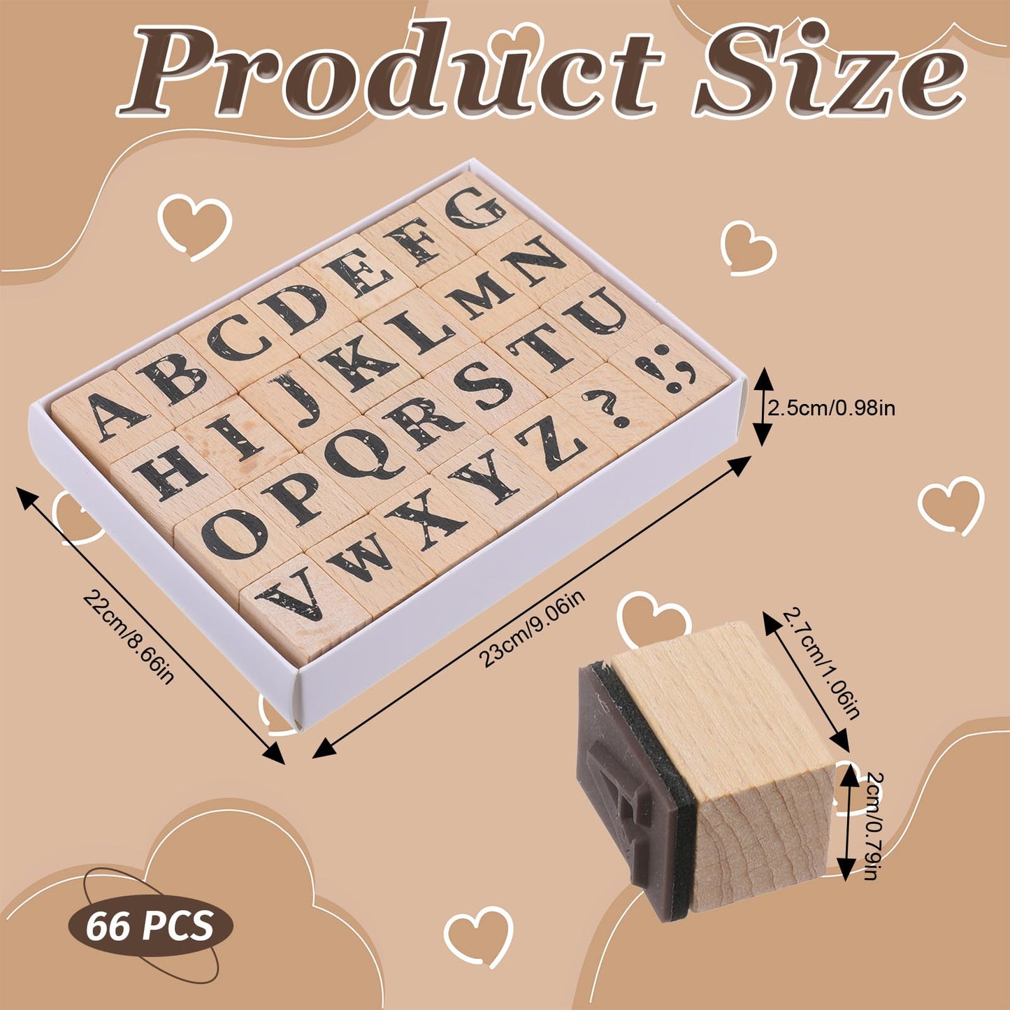 Simarro Wood Alphabet Stamp Set, 66 Pcs Wooden Rubber Stamps with Uppercase and Lowercase Letters Numbers and Symbols for DIY Projects Arts and Crafts Scrapbooking Classroom Games