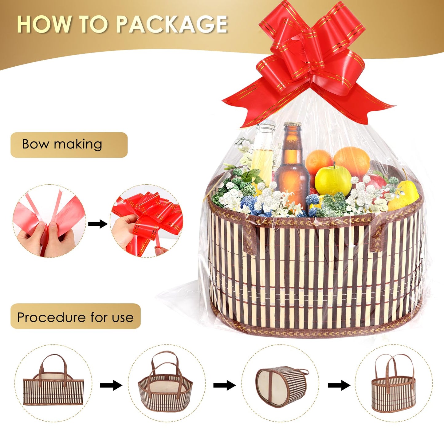 TXMLXY 4 Set Baskets for Gifts Empty, Sturdy Woven Bamboo Gift Basket Kit for Baby Shower, Birthday Party and Housewarming, Includes Gift Bags and Gift Cards.