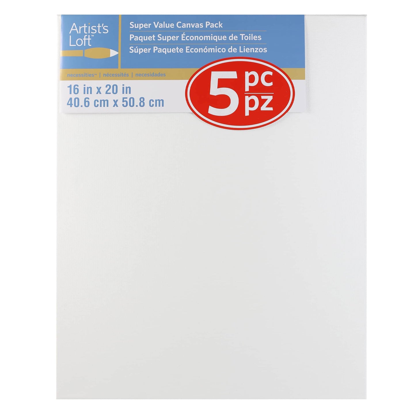 Artist's Loft 5 Count 16” x 20” Super Value Canvas - Acid Free Cotton Canvas for Paint, Acrylic, & Oils - 1 Pack