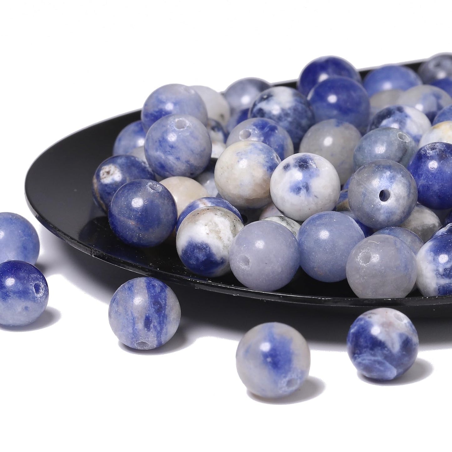 About 45pcs 8mm Natural Stone Beads White Blue Sodalite Beads Crystal Gemstone for Jewelry Making, DIY Bracelet Necklace