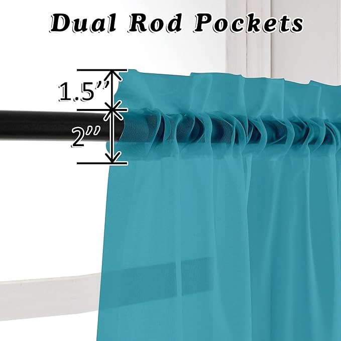 OVZME Turquoise Sheer Curtains 63 Inches Length 2 Panels, Light Filtering Treatment Window Drapes for Living Room Bedroom, Each 42Wx63L