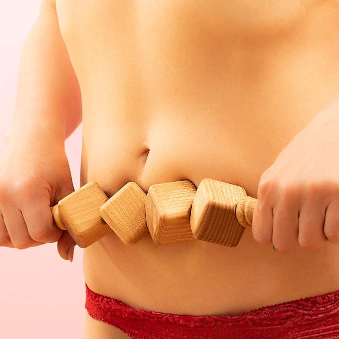 Massage Roller Stick - 15 inch Lymphatic Drainage Dice Wooden Massager Rollers for Body Sculpting, Muscle Shaping, Celulite Remover - Wood Therapy Massage Tools for Manual Maderotherapy