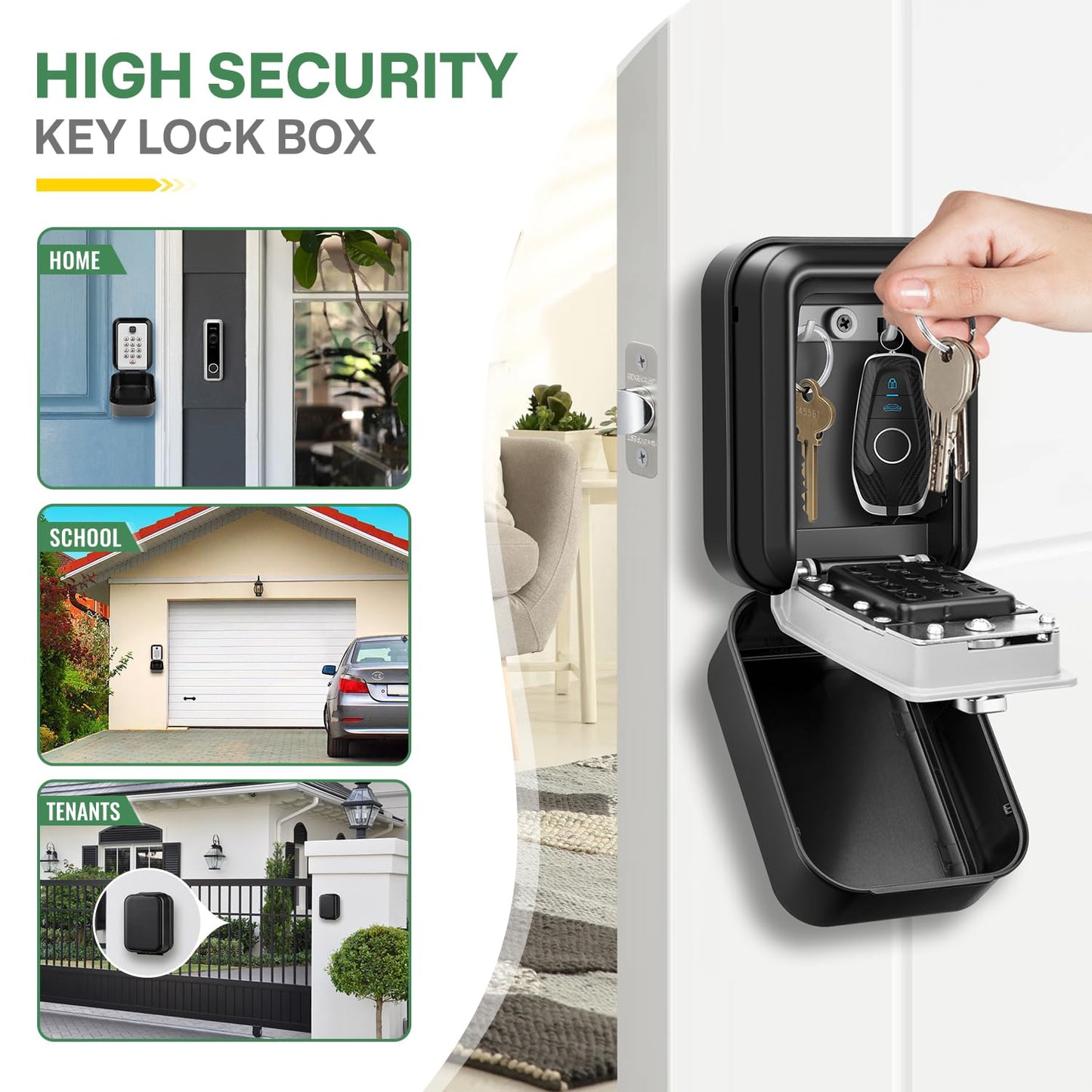 HUANLANG Lock Box for Keys with Code, Waterproof Key Boxs Wall Mount 12-Digit Keypad Locks Box for House Key, Realtors, Garage Spare Keys