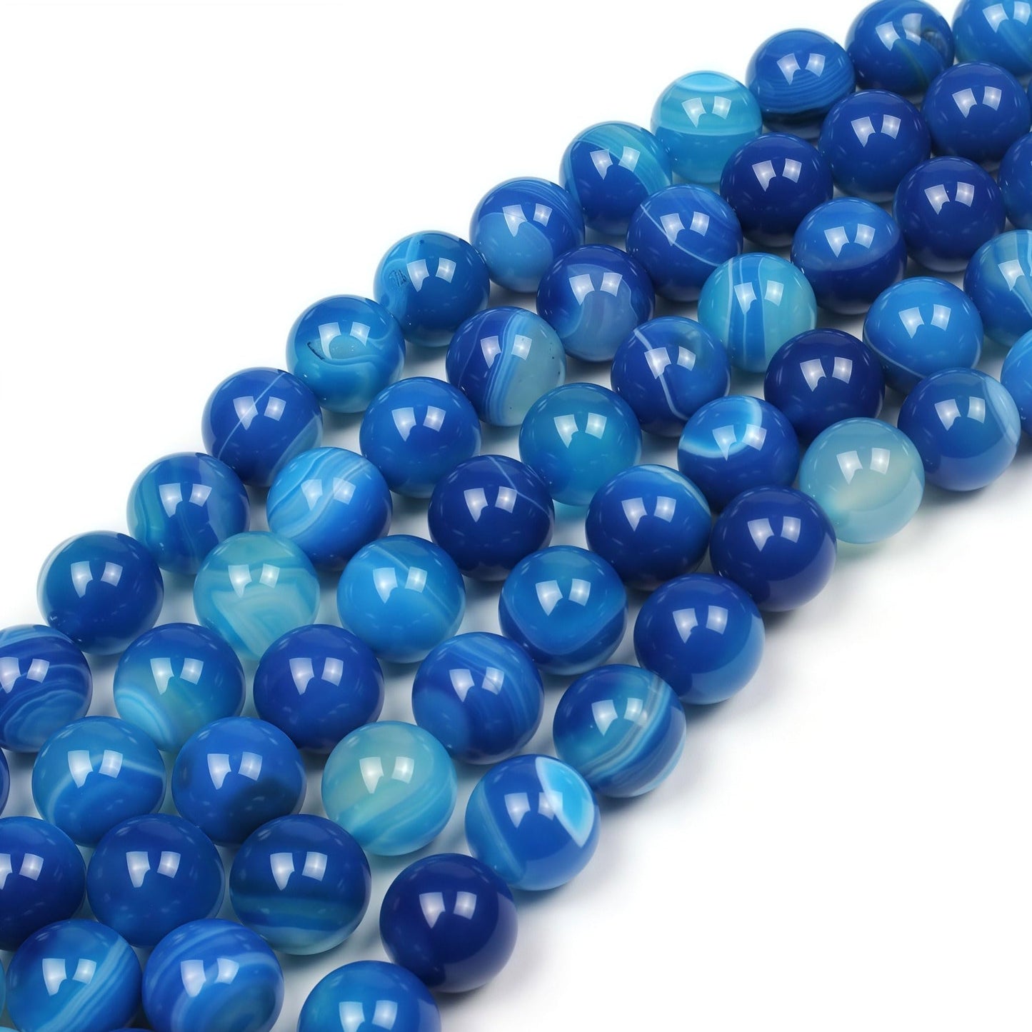 MJDCB Natural Stone Beads Blue Striped Agate Round Loose Beads for Jewelry Making DIY Bracelet Necklace (8mm)