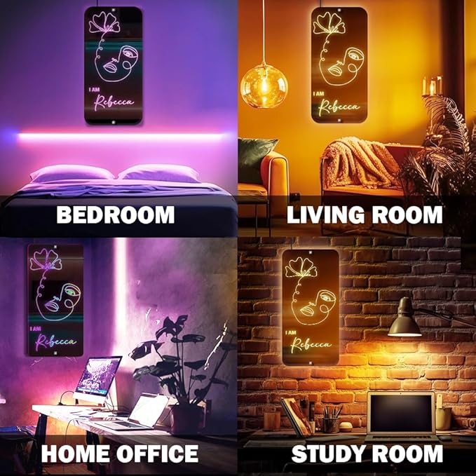 Custom One Line Art Personalized LED Name Mirror Lights for Bedroom, Living Room
