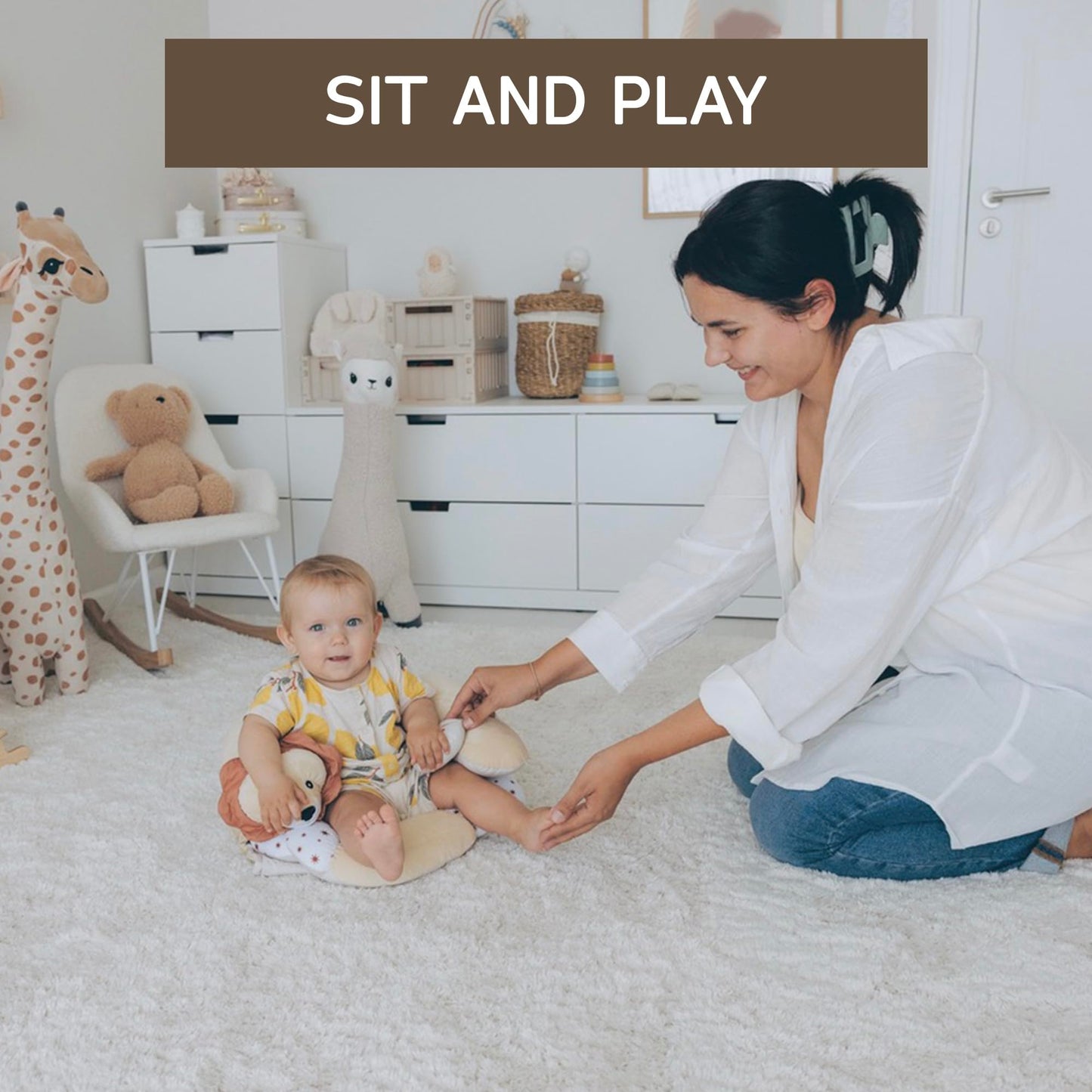 Aila+Aiden 2-in-1 Tummy Time Mat and Seated Support with Sensory Toys – for Newborns and Babies – Includes Detachable Cushion for Supervised Play & Head/Neck Development (Sand)