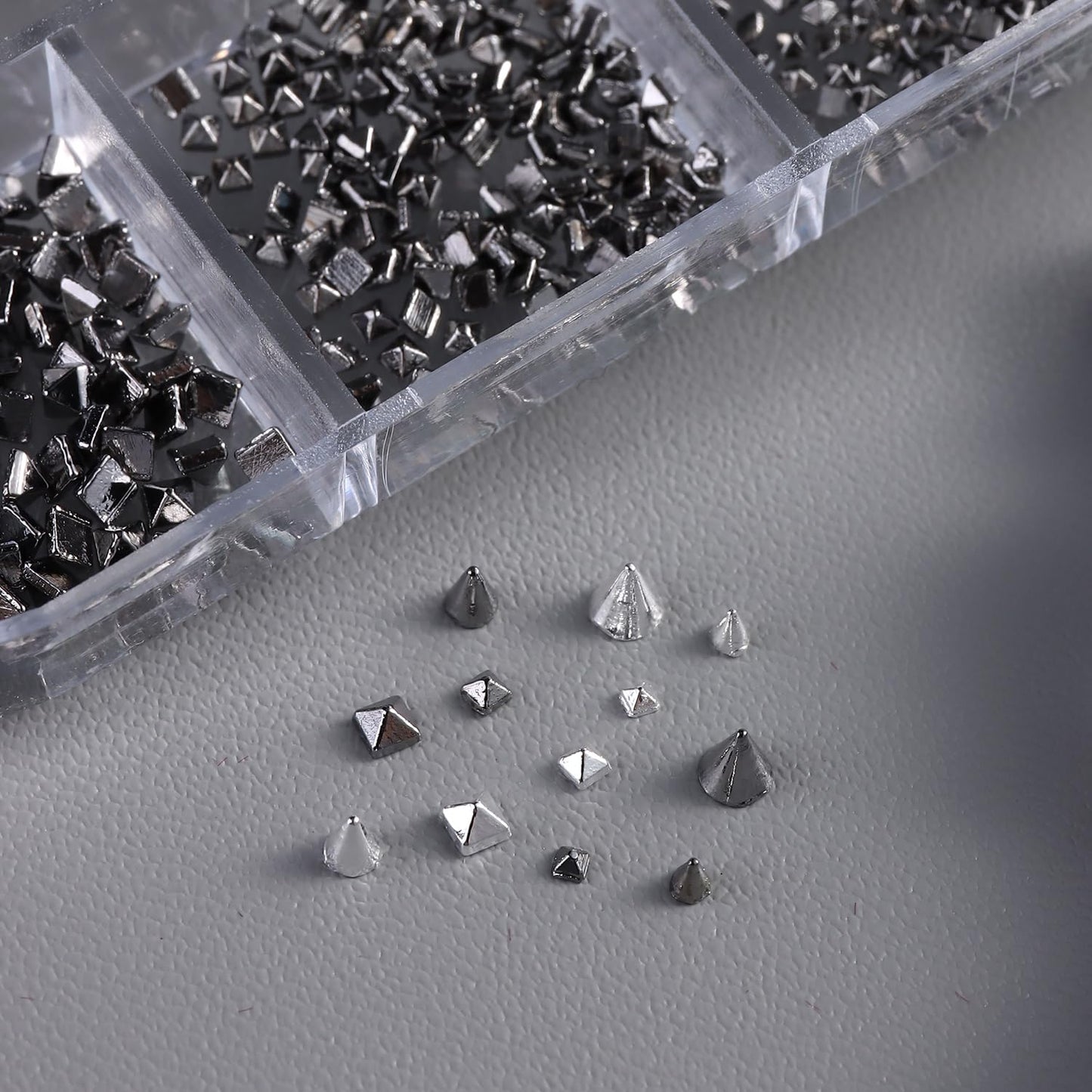 Furtherpretty Cone Spike Nail Charms Set, 3D Tiny Metal Square Pyramid Studs for Nails, Mixed Sizes Black & Silver Flat Back Punk Nail Charms, Gothic Y2K Rock Edgy DIY Manicure Decorations