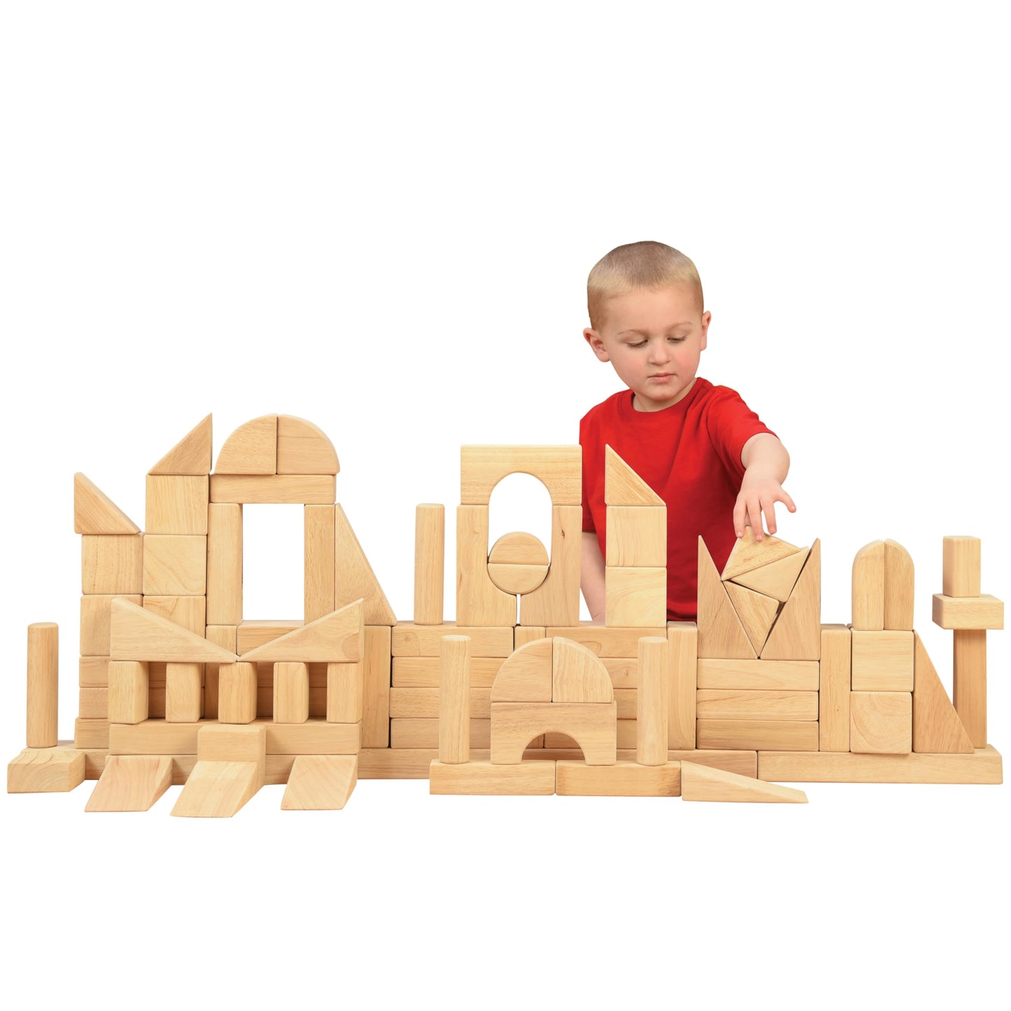 Constructive Playthings Wooden Blocks for Kids, 82-Piece Set with 13 Shapes, Educational Toy for Ages 2+, Ideal for Classrooms, Early Learning, Cooperative Play