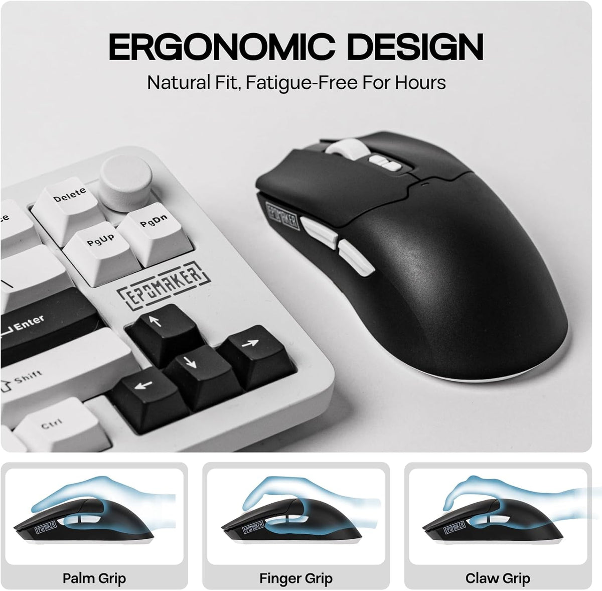 EPOMAKER Click Lite Wireless Gaming Mouse, 800 to 12,000 DPI Adjustable, PAW3311 Sensor, 500mAh, 59g, 2.4G/BT/USB-C Rechargeable Wireless Mouse with 5 Programmable Buttons for PC/Mac/Linux (Black)