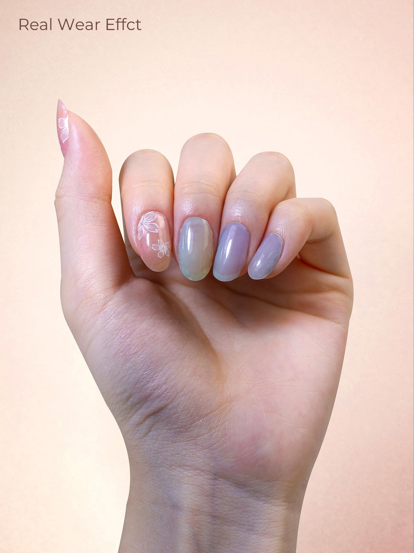 Beaolata Real Gel Nail Strips (No UV Light Needed) - 44Pcs Salon Quality Nail Stickers - Long Lasting Polish Wraps for Women, Easy Apply & Remove (Mint Rose Pink)