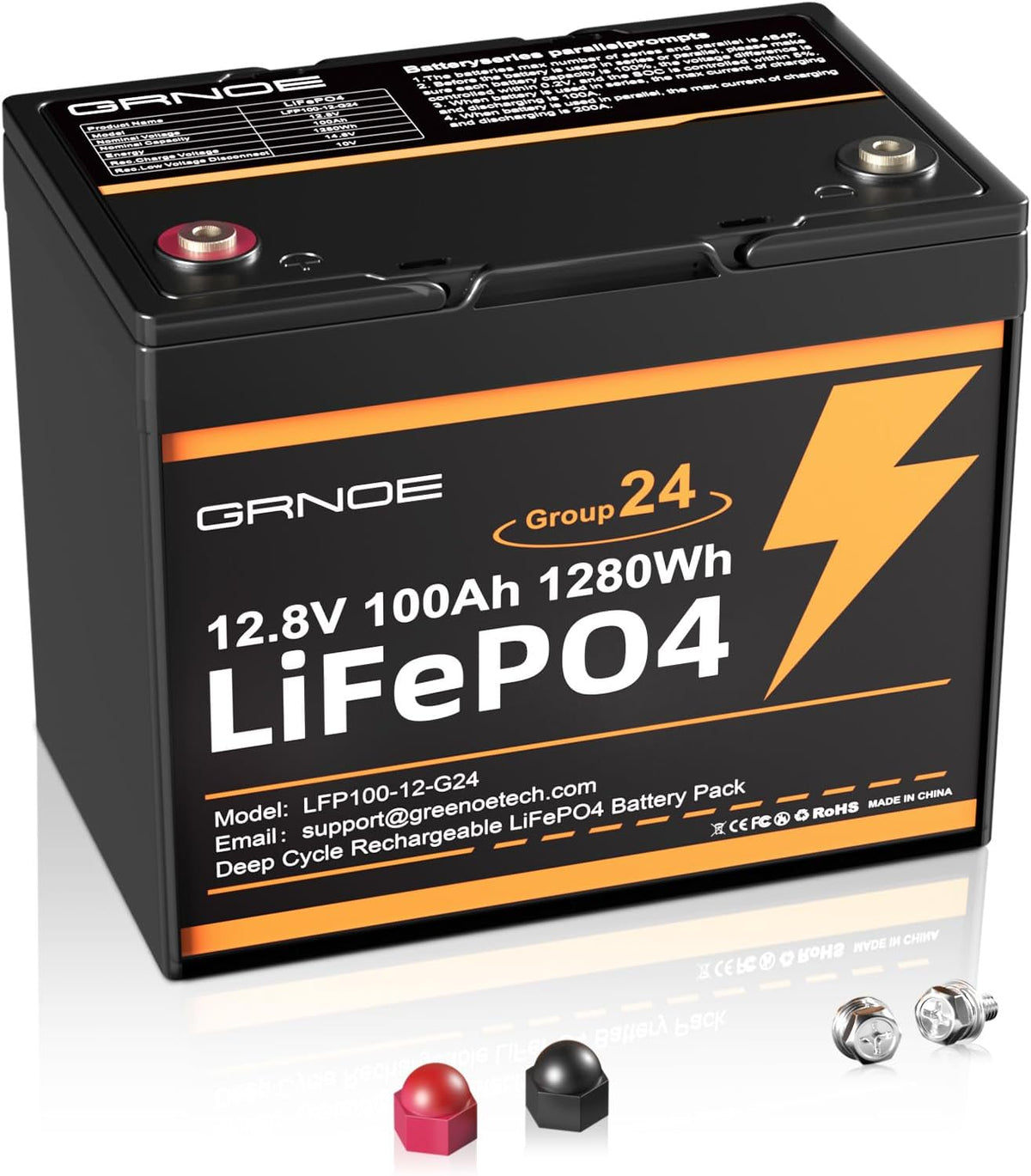 12V 100Ah LiFePO4 Automotive Battery, 15000+ Deep Cycles, 100A BMS, 21.9lb Lightweight, Group 24 Car Battery Replacement for RV, Trailer, UTV, Solar, Off-Grid, Trolling Motor